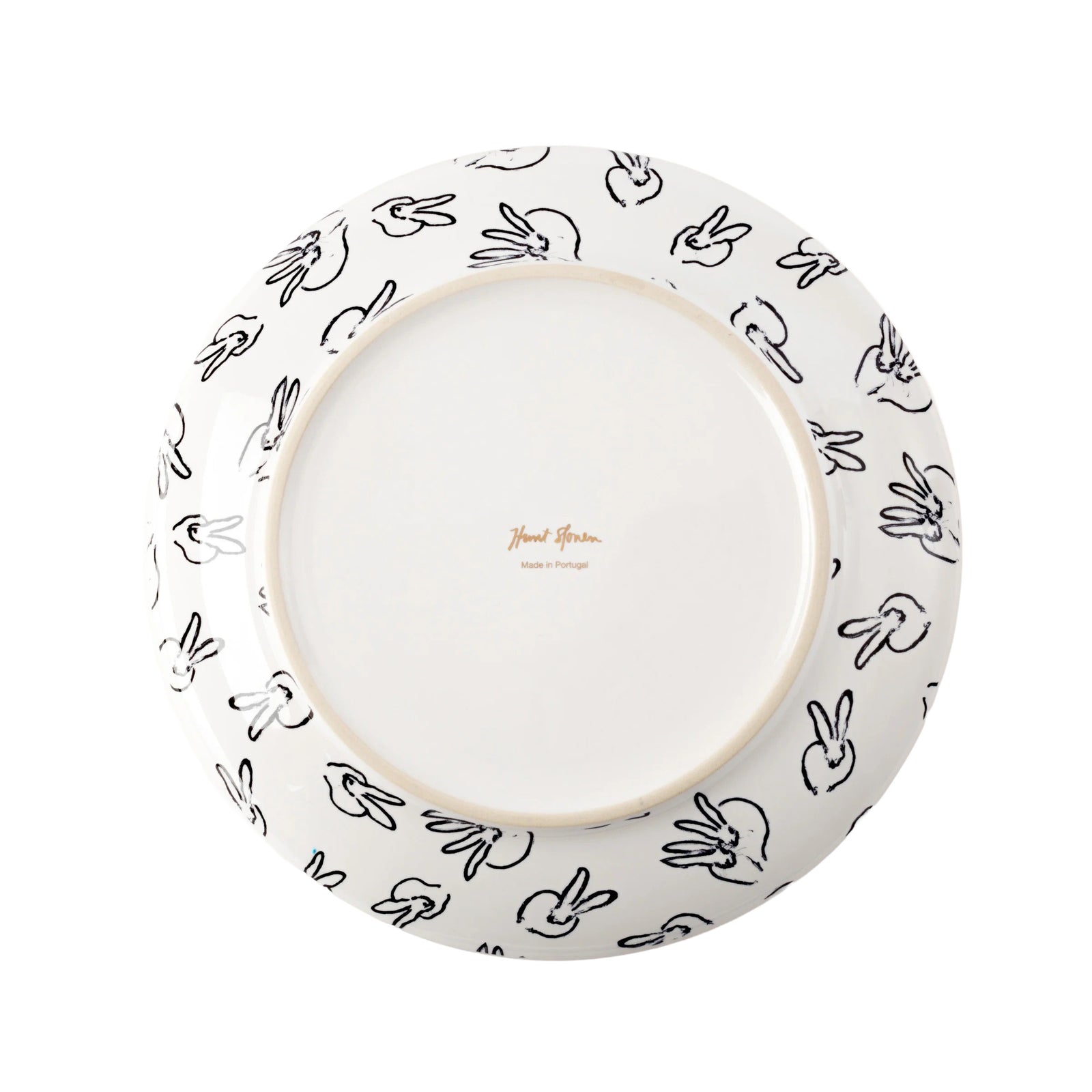 Hunt Slonem Rabbit Run Dinner Plate with Gold Rim Eleish Van Breems Home