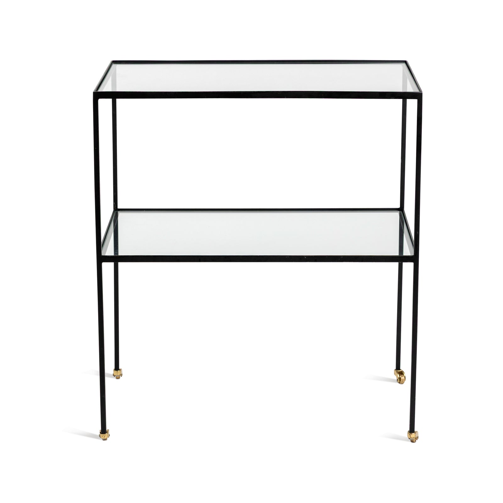 Vintage, Black Metal and Glass Side Table with Brass Casters Eleish Van Breems Home