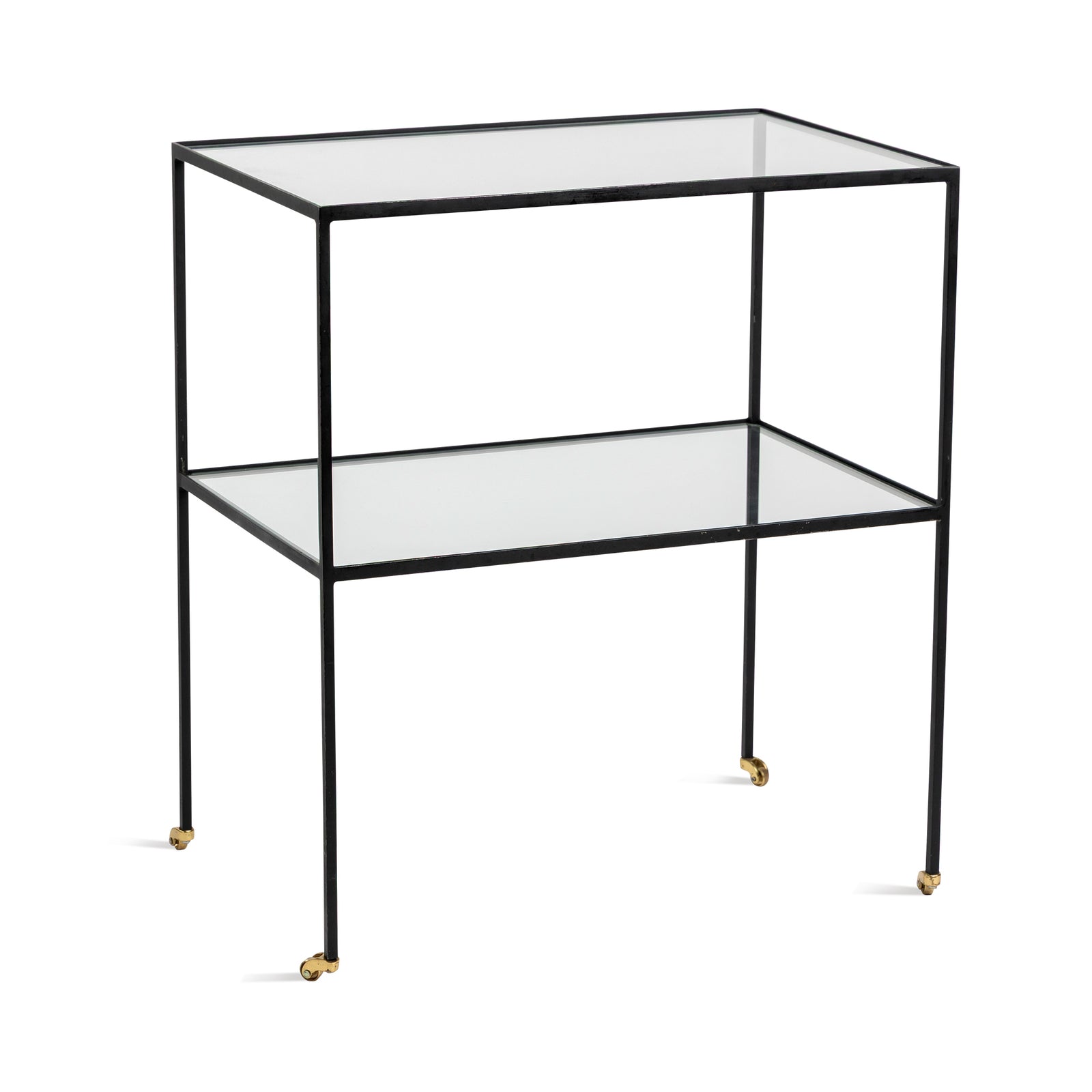 Vintage, Black Metal and Glass Side Table with Brass Casters Eleish Van Breems Home