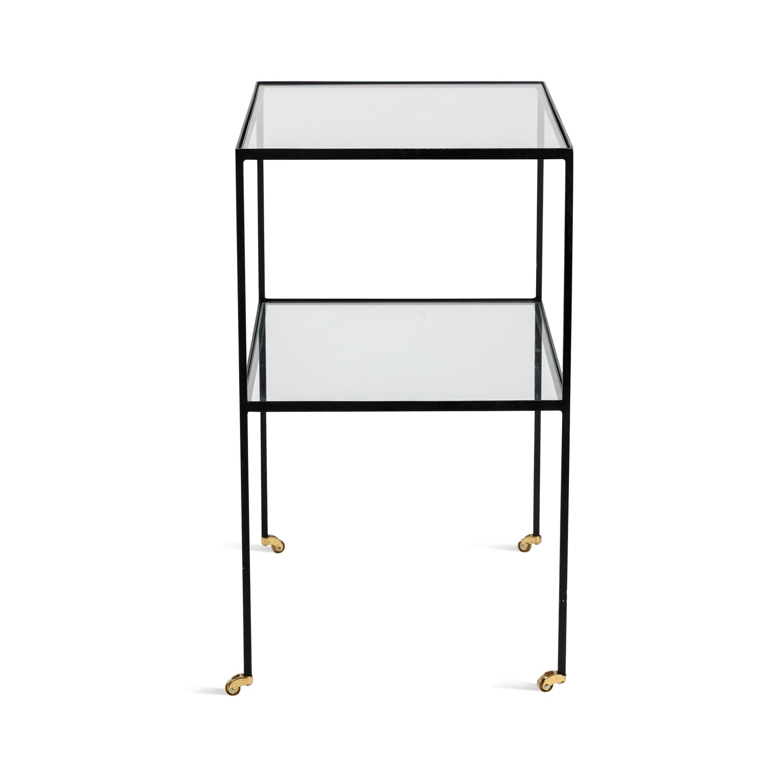 Vintage, Black Metal and Glass Side Table with Brass Casters Eleish Van Breems Home