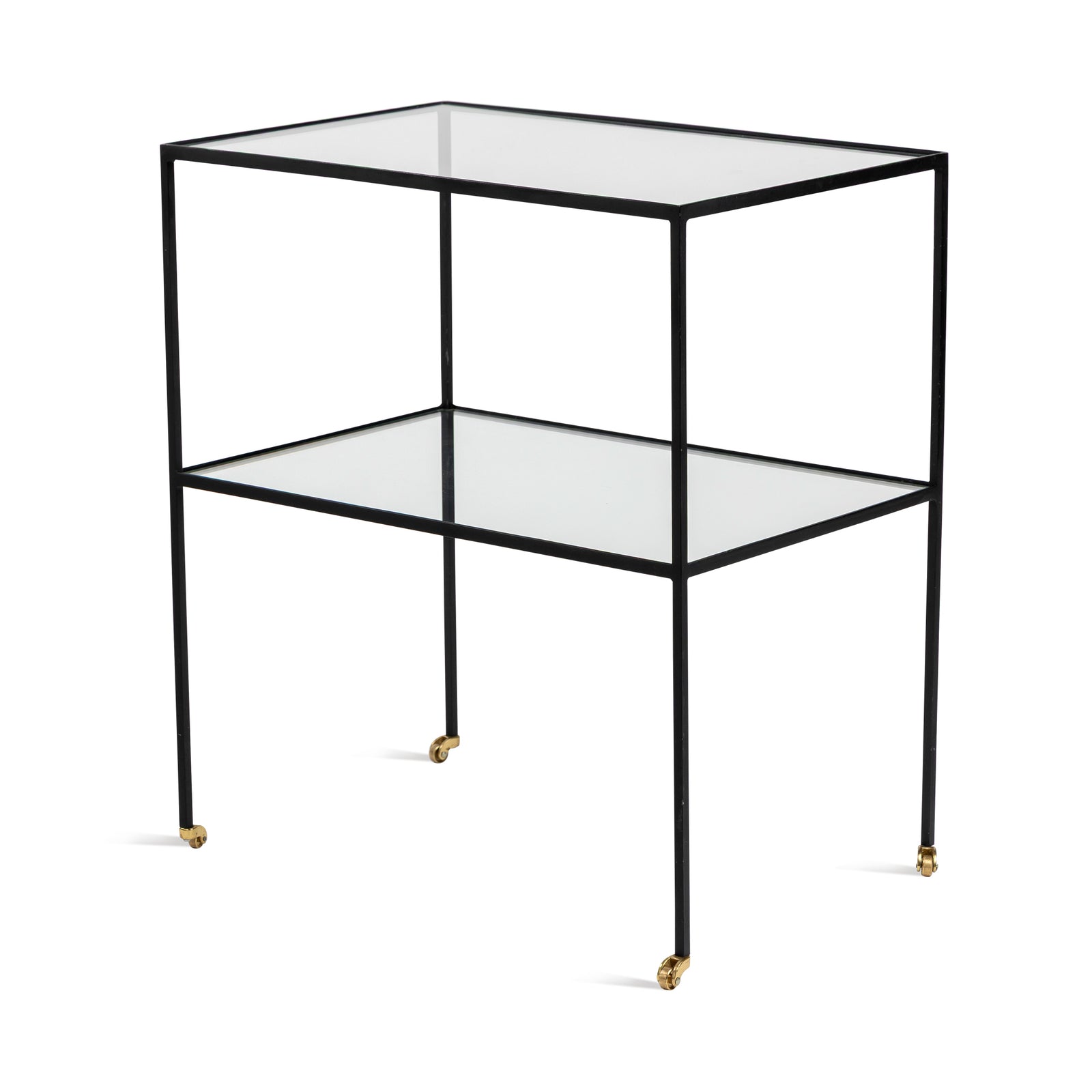 Vintage, Black Metal and Glass Side Table with Brass Casters Eleish Van Breems Home