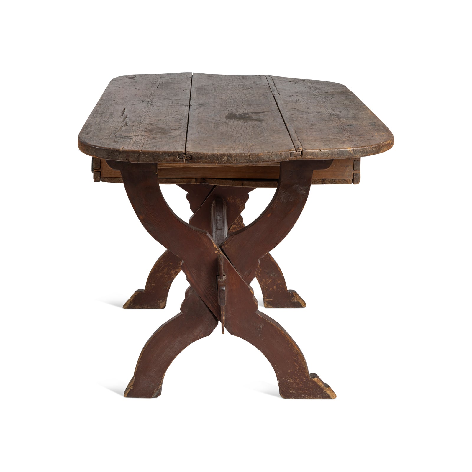 Early 19th Century Swedish original Falun red and blue trestle table Eleish Van Breems Home