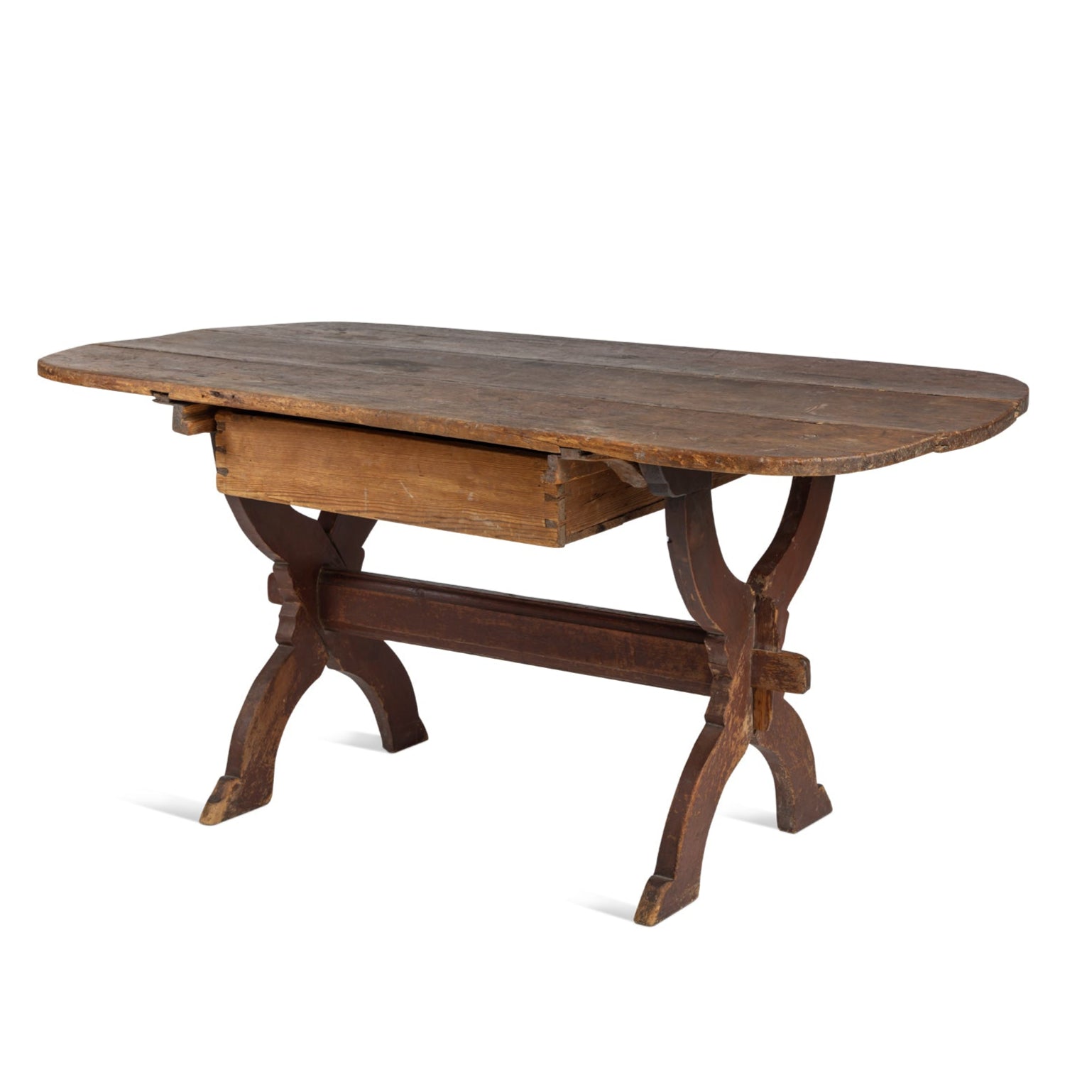 Early 19th Century Swedish original Falun red and blue trestle table Eleish Van Breems Home