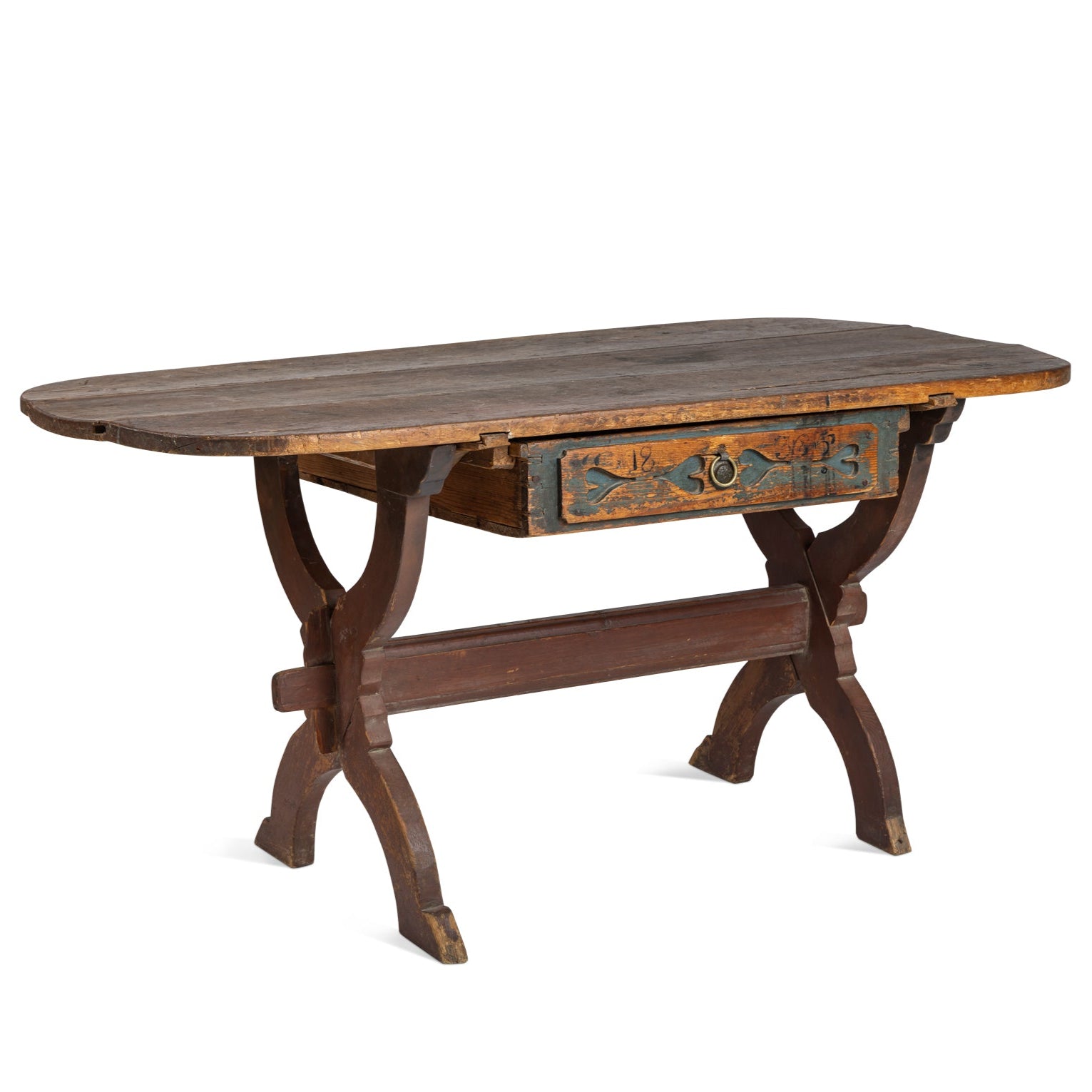 Early 19th Century Swedish original Falun red and blue trestle table Eleish Van Breems Home