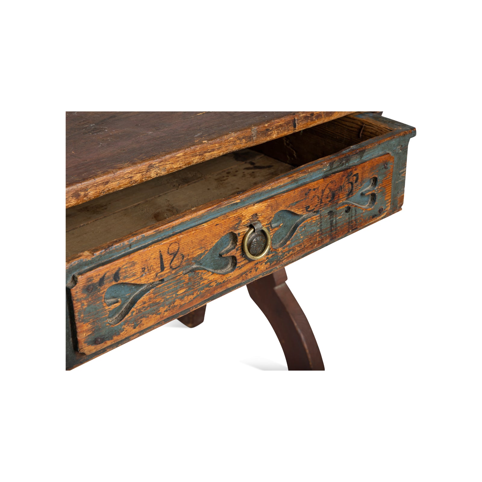 Early 19th Century Swedish original Falun red and blue trestle table Eleish Van Breems Home