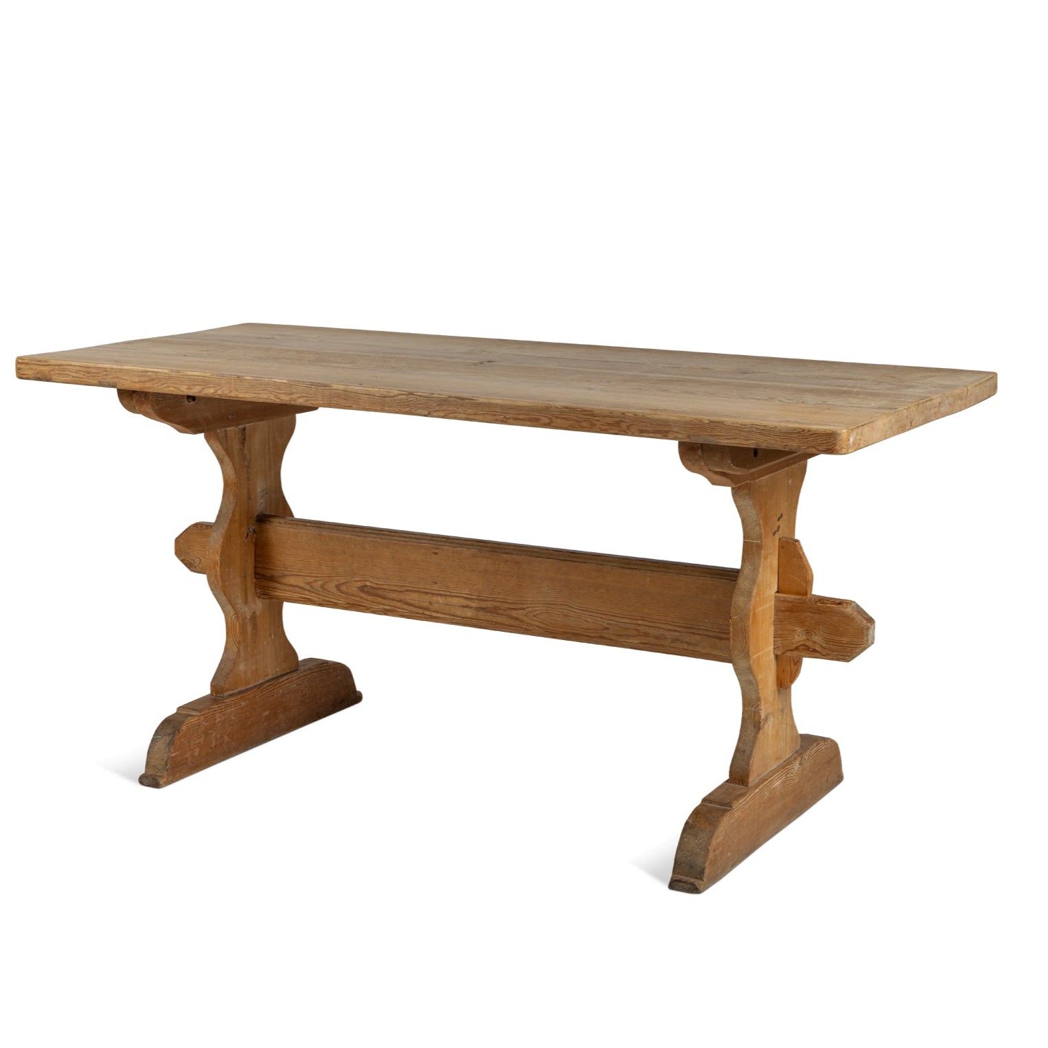 19thC. Swedish Pine, Unpainted Trestle Table 63" Eleish Van Breems Home