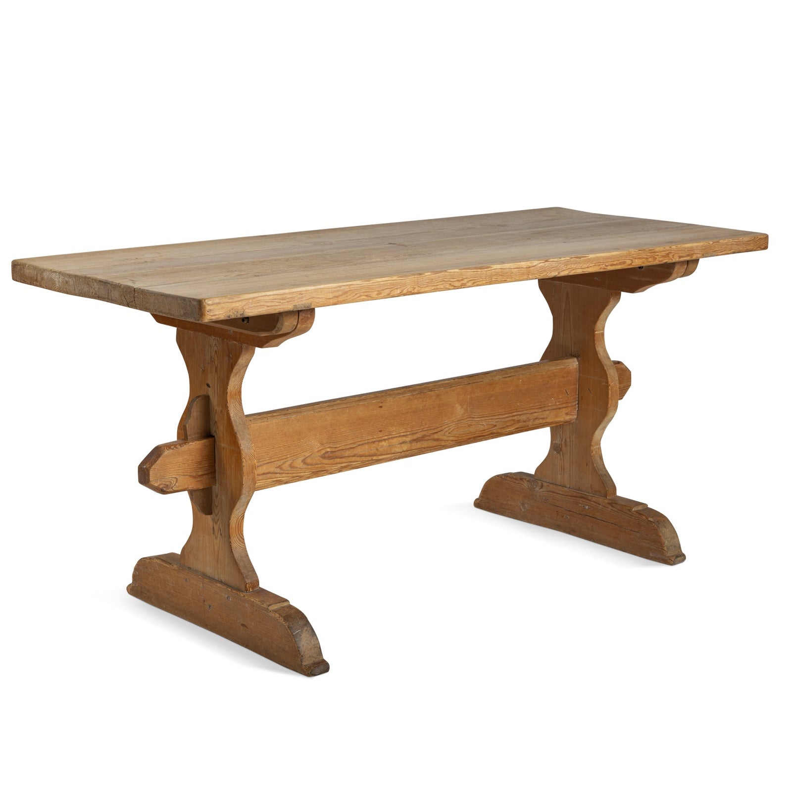 19thC. Swedish Pine, Unpainted Trestle Table 63" Eleish Van Breems Home