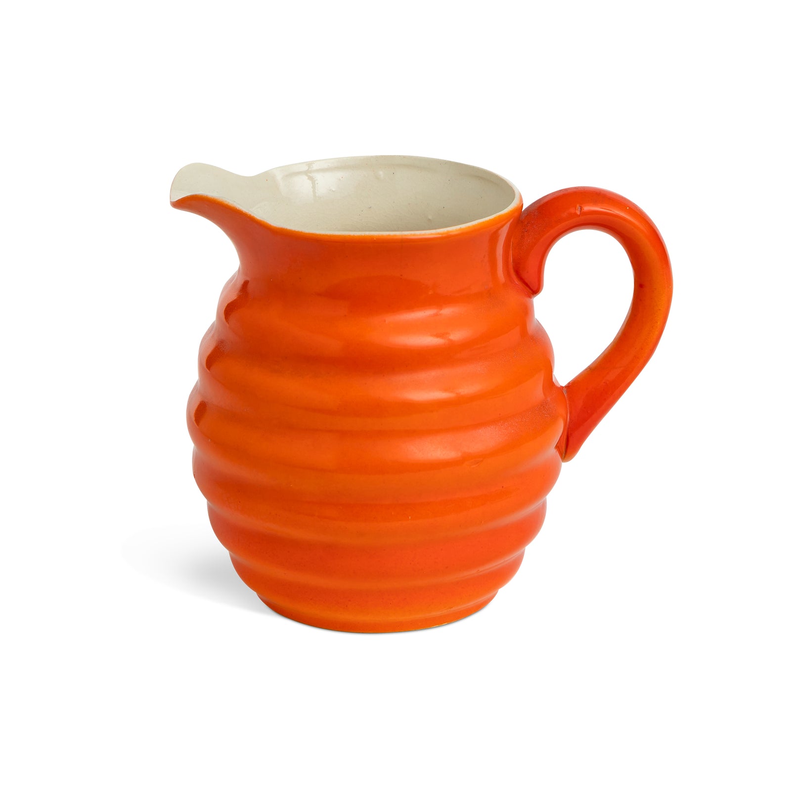 Mid Century Japanese Ribbed Ceramic Persimmon Dairy Pitcher Eleish Van Breems Home