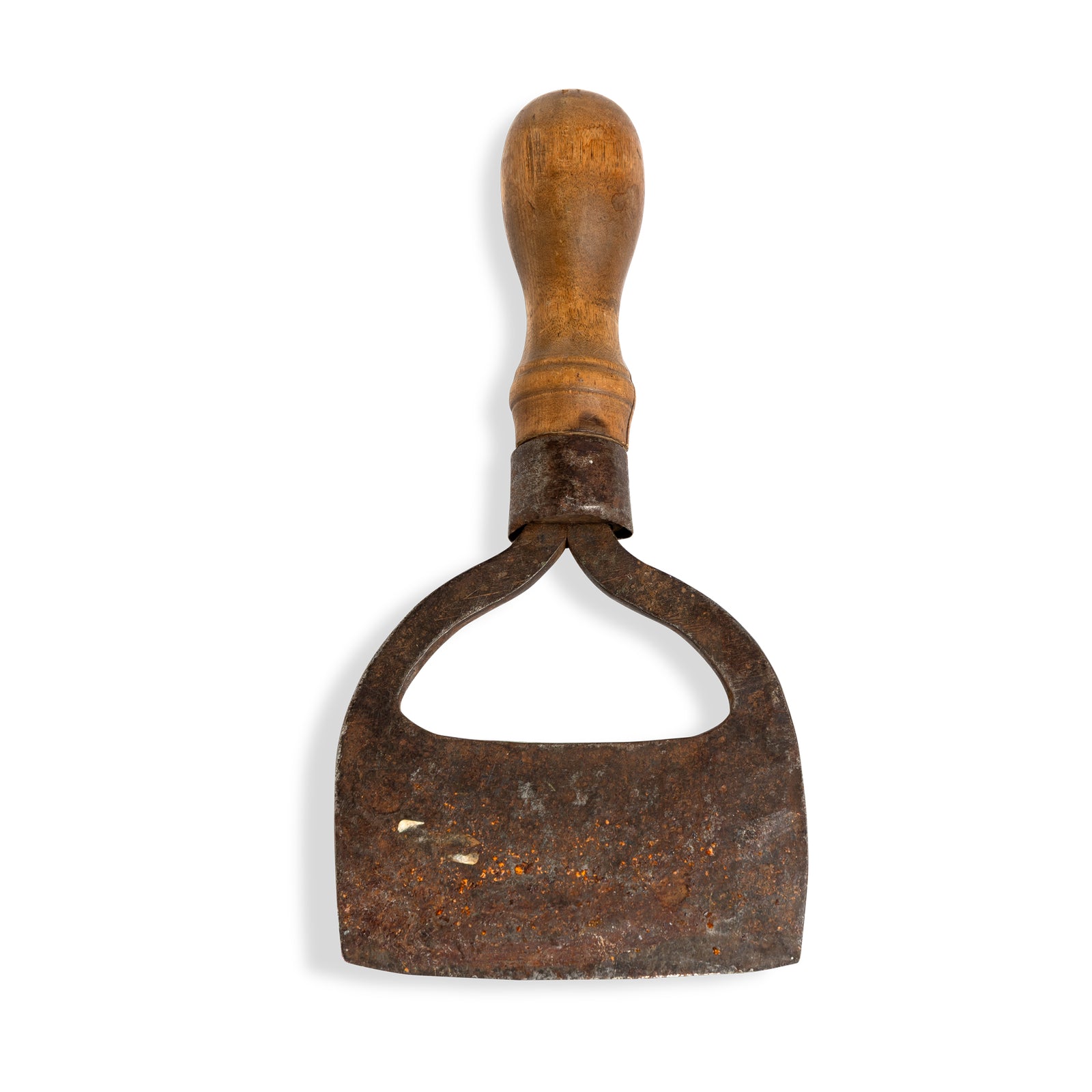 19thc Swedish Metal Forged Iron Meat Chopper with Wooden Handle Eleish Van Breems Home