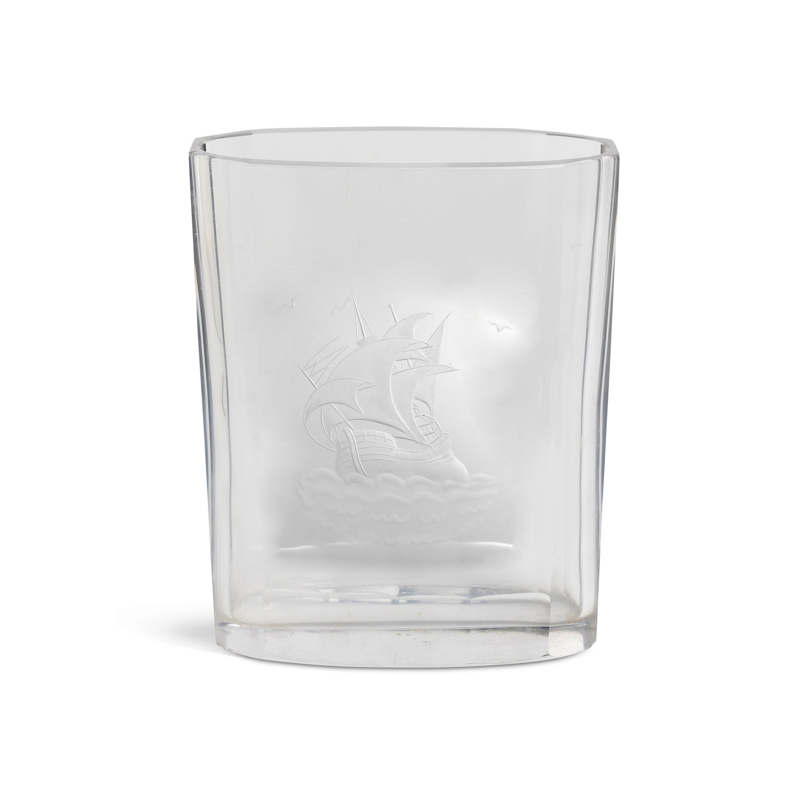 20thc Swedish Orrefors Etched Tall Ship Glass Vase Eleish Van Breems Home