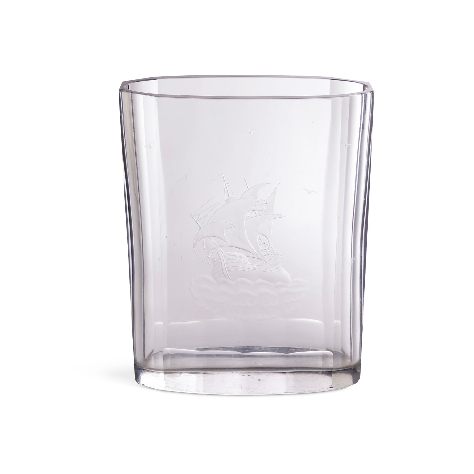 20thc Swedish Orrefors Etched Tall Ship Glass Vase Eleish Van Breems Home