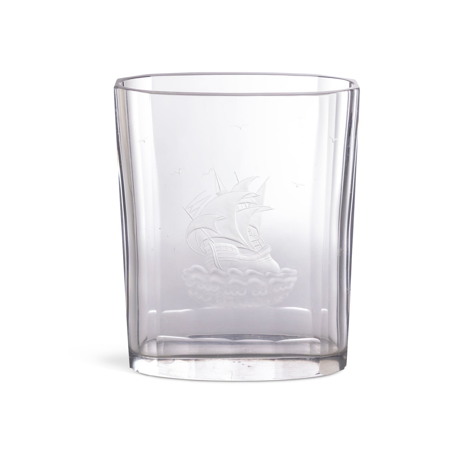 20thc Swedish Orrefors Etched Tall Ship Glass Vase Eleish Van Breems Home