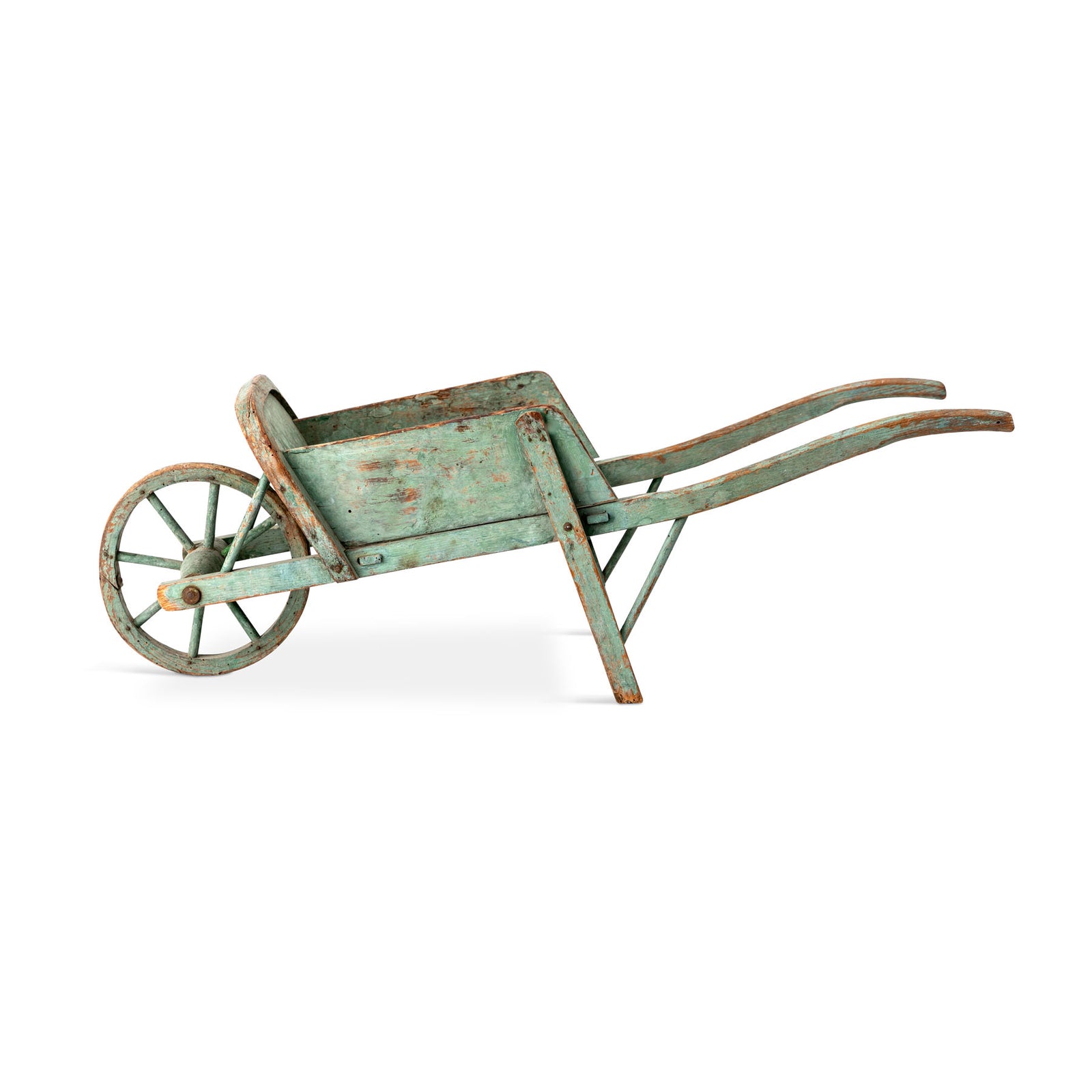 Green French Antique Wheel Barrel