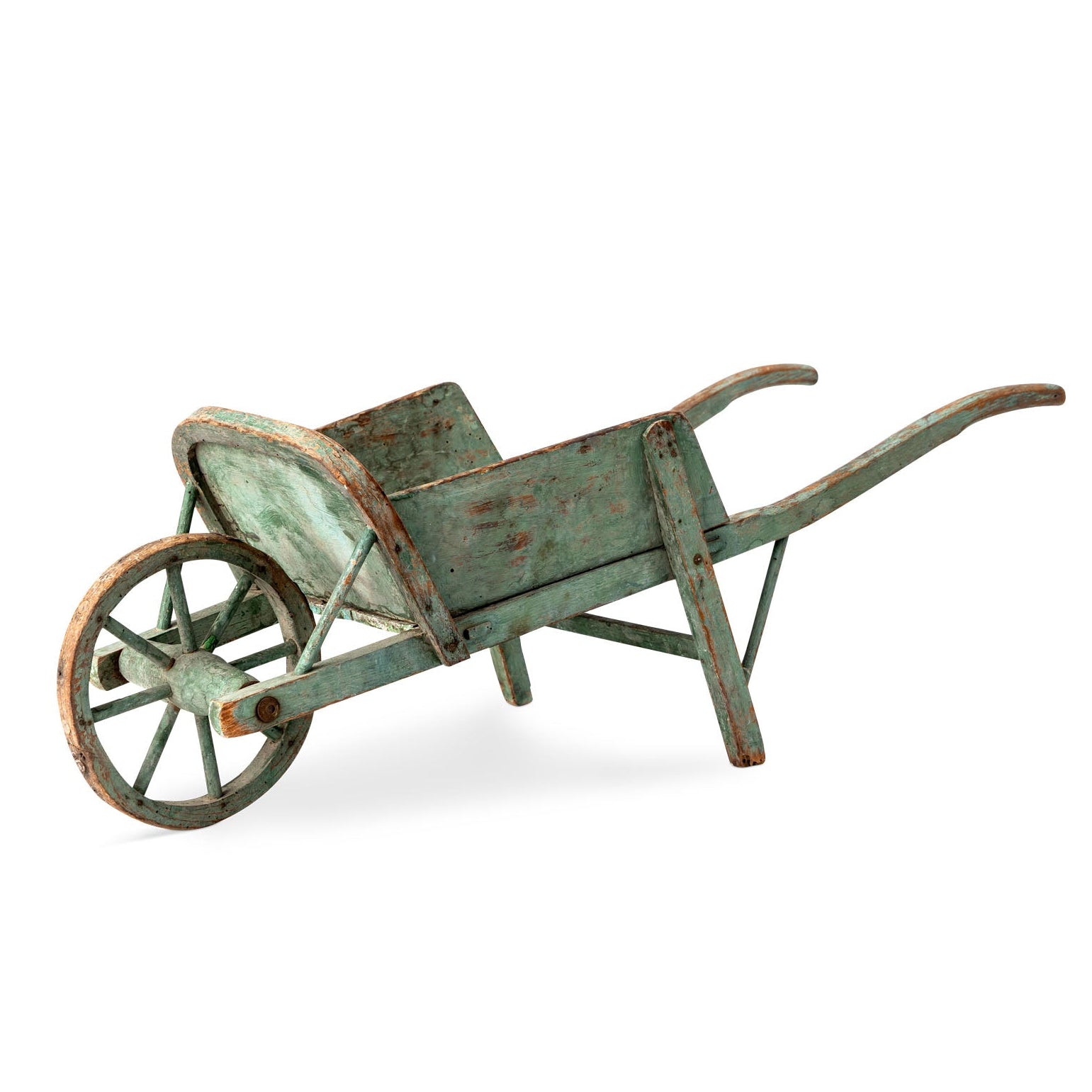 Green French Antique Wheel Barrel