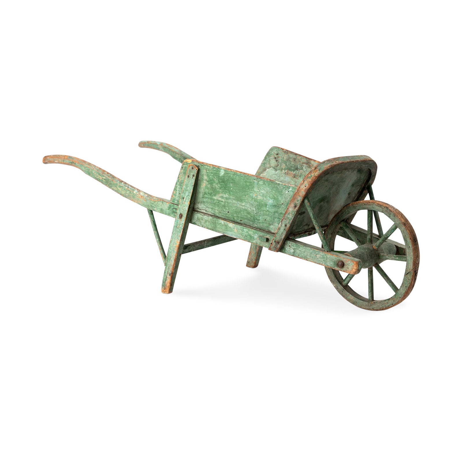 Green French Antique Wheel Barrel
