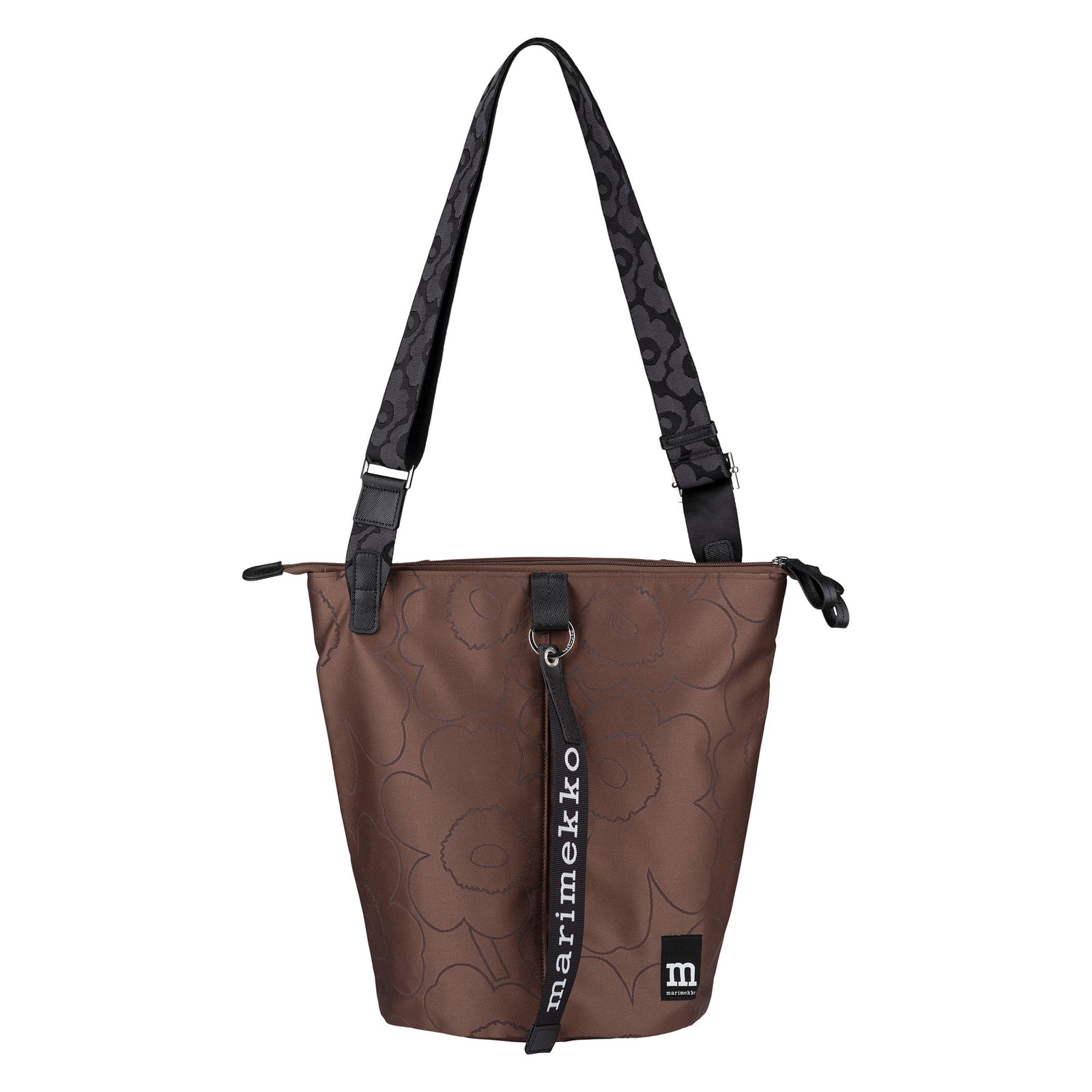 Marimekko All Day Piirto Unikko Shoulder Bucket Bag In Brown & Black Eleish Van Breems Home