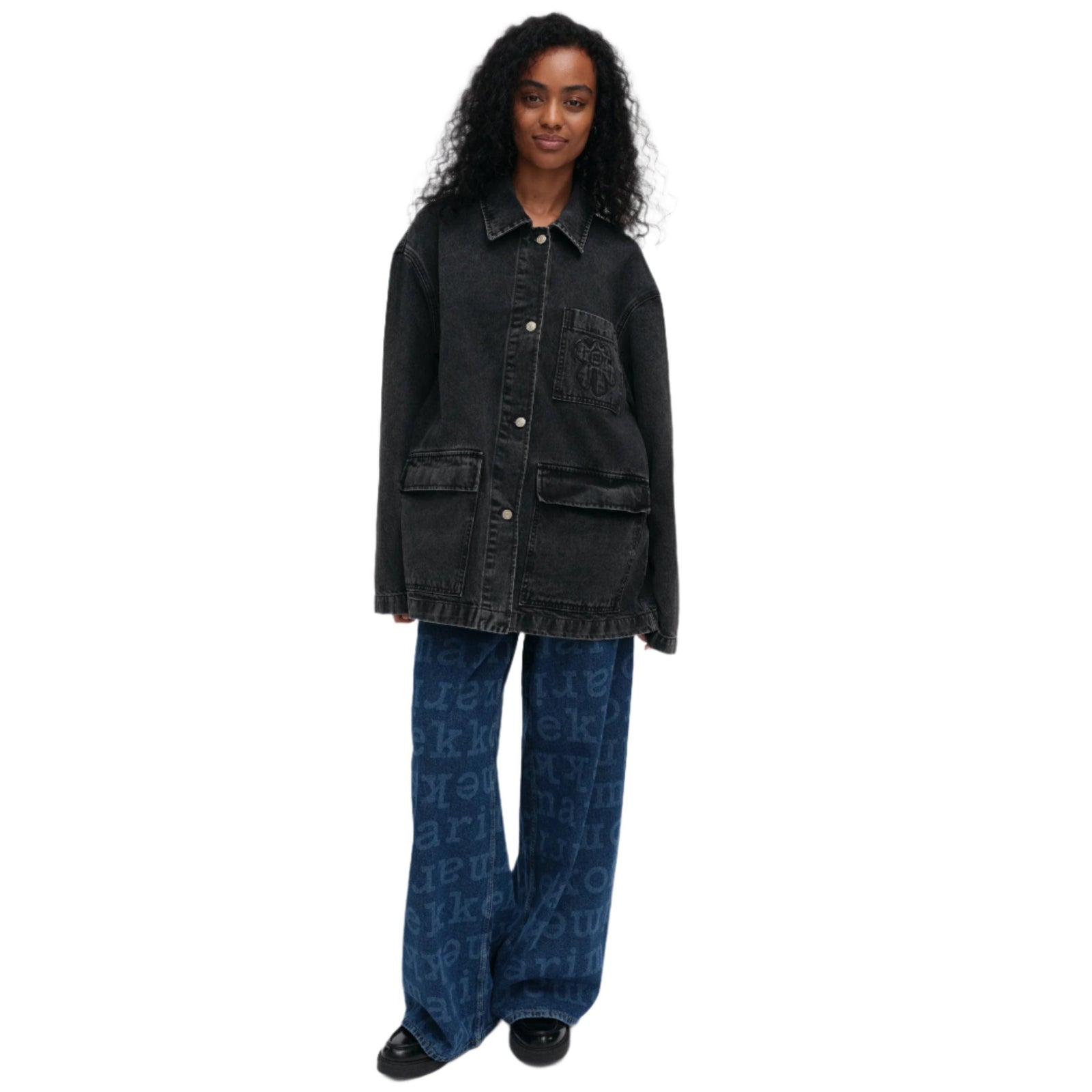Marimekko Maridenim Poweri Unikko Black Denim Jacket Eleish Van Breems Home