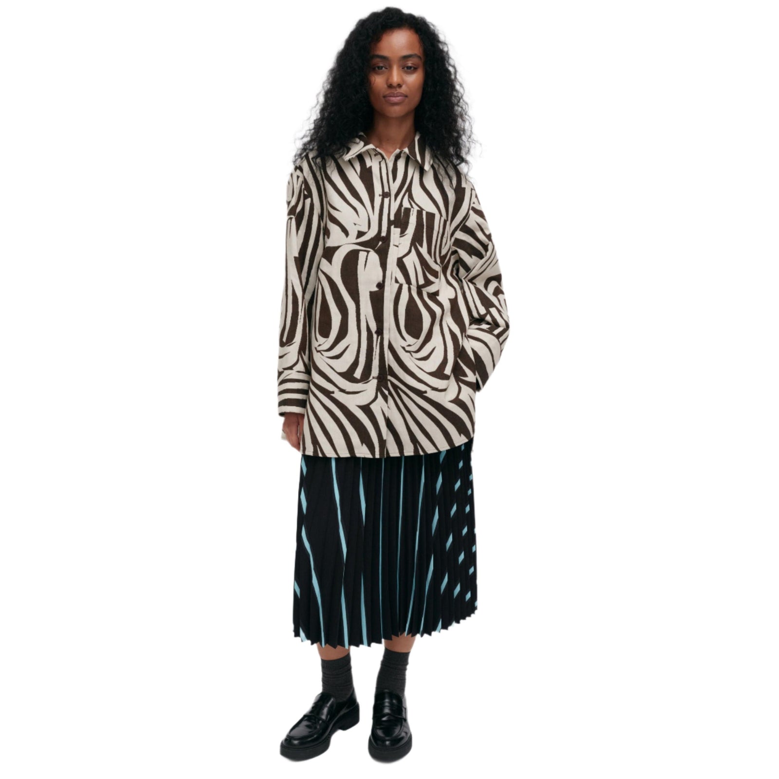 Marimekko Rakenne Jokuraita Blouse in Dark Brown and Beige Eleish Van Breems Home
