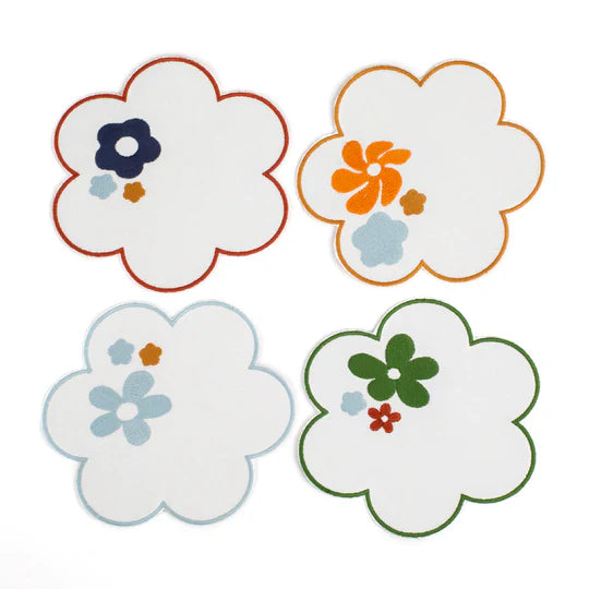 Floral Embroidered Linen Coasters (Set of 4) Eleish Van Breems Home