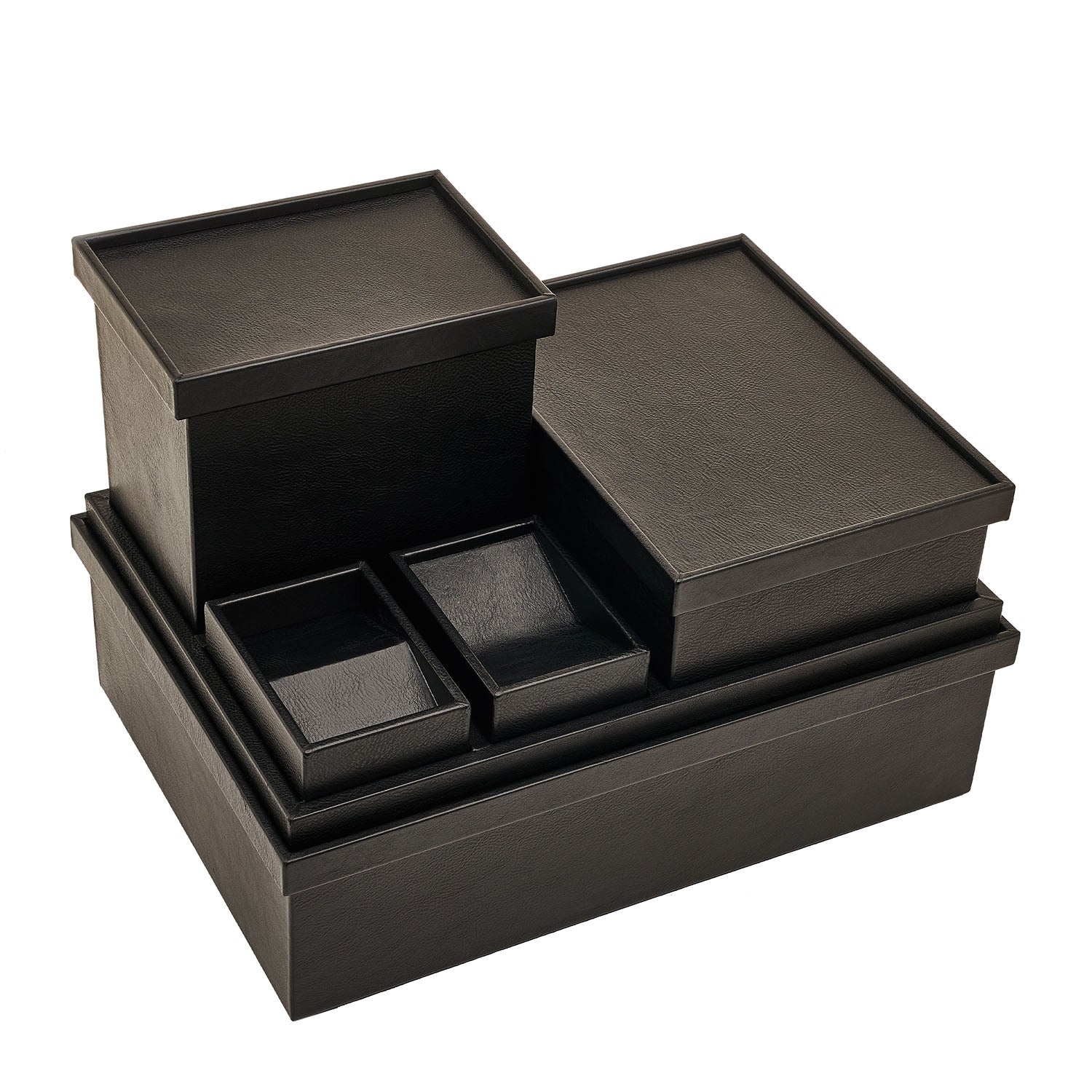 Leather Keepsake Boxes Set Of 6, Nero Eleish Van Breems Home