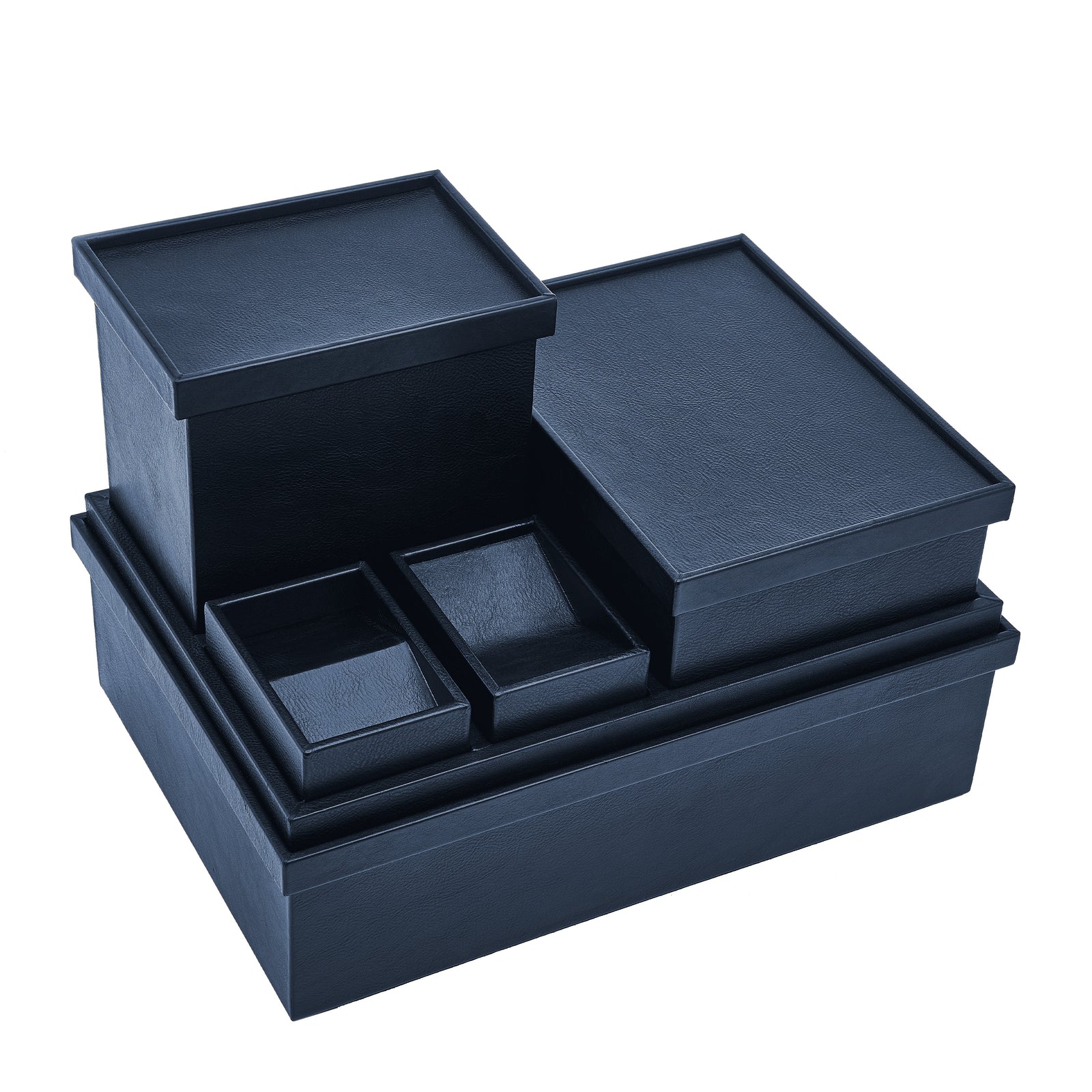Leather Keepsake Boxes Set Of 6, Blu Oltremare Eleish Van Breems Home