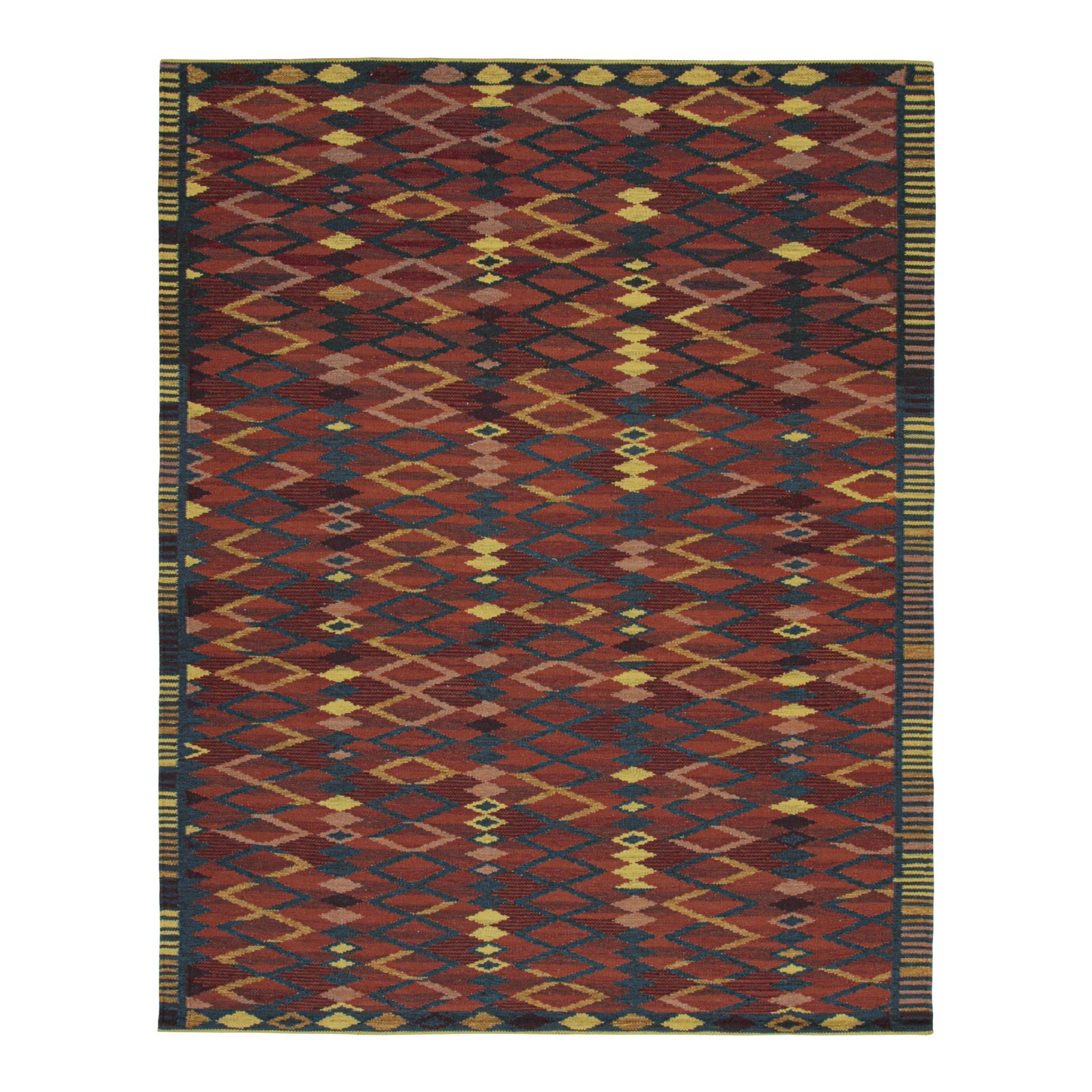 Scandinavian Geometric Rug With Red And Blue Rug 9'4" X 12' Eleish Van Breems Home