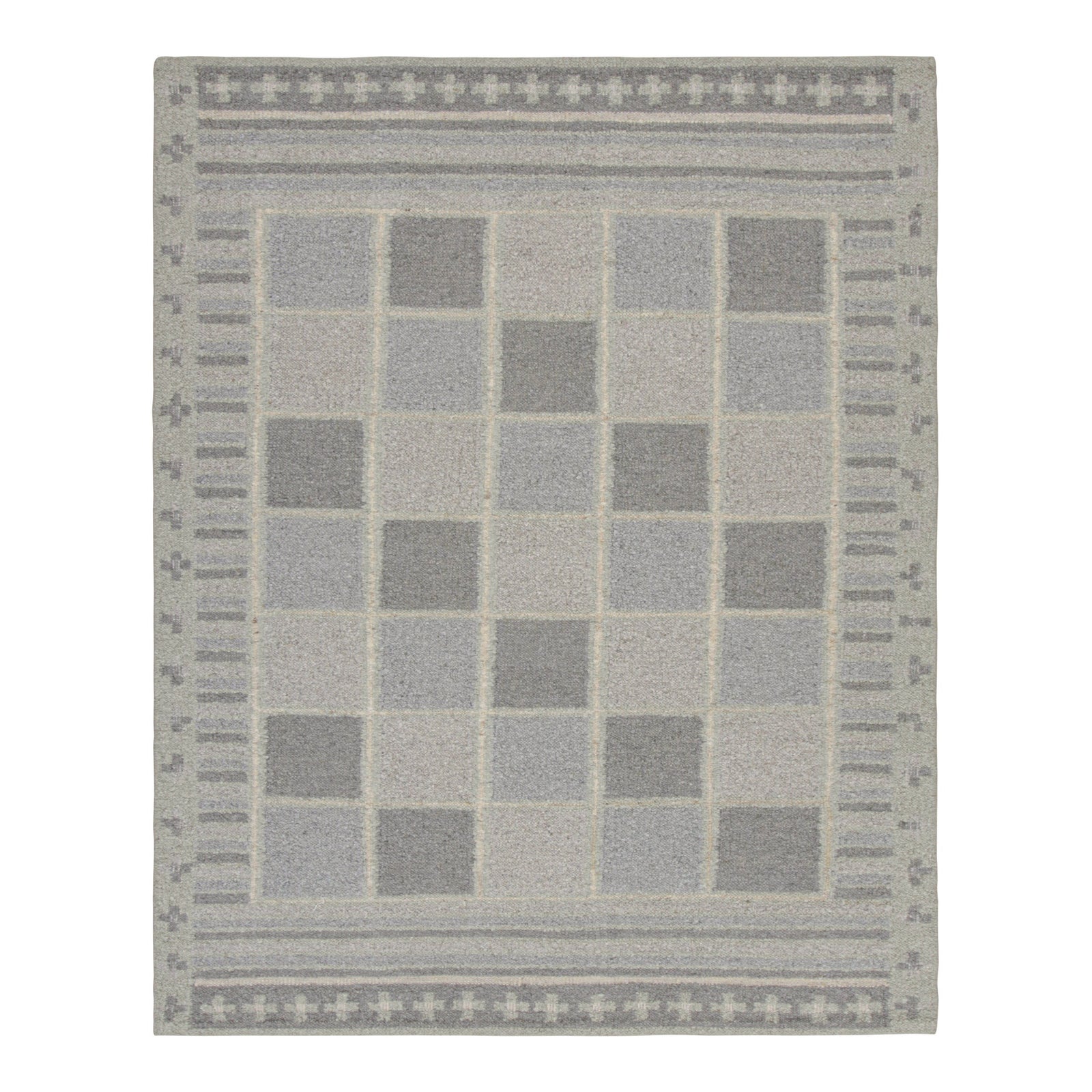 Scandinavian Rug With Gray And Blue Geometric Patterns Rug 9'3" X 11'9" Eleish Van Breems Home