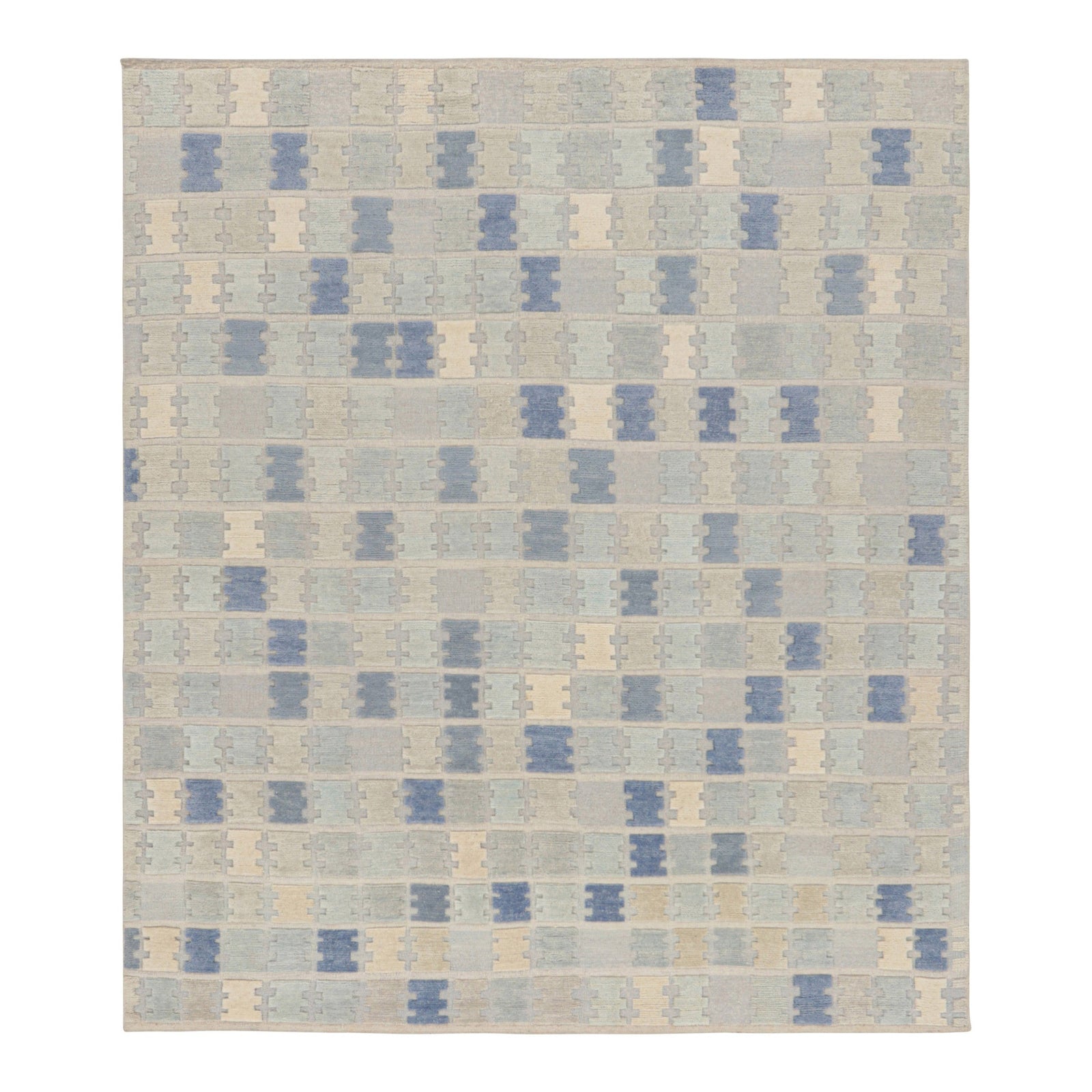 Scandinavian Geometric Rug In Blue, Cream-white & Gray 8'3" X 9'7" Eleish Van Breems Home