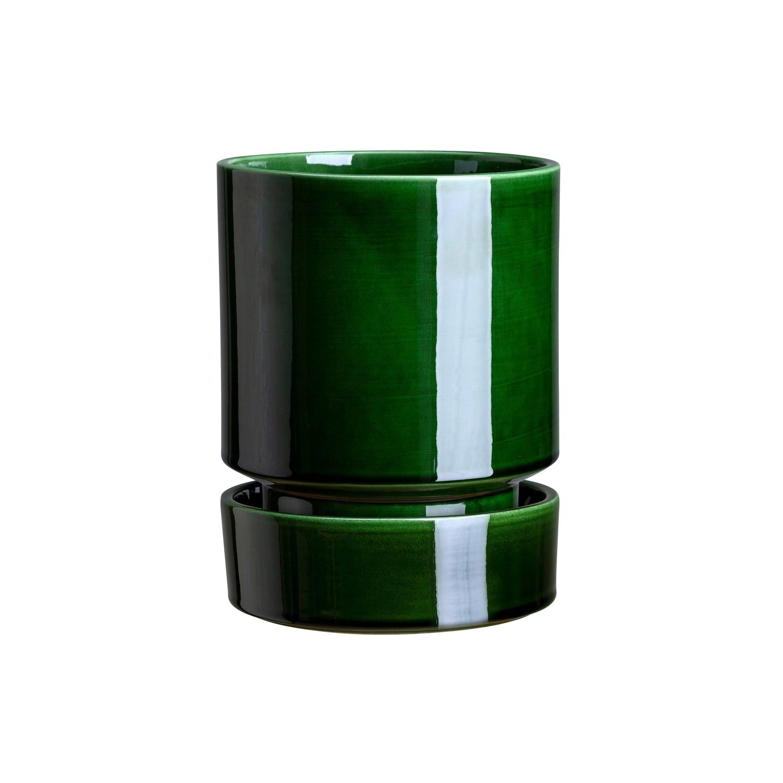 Bergs Potter Hoff Glazed Emerald Green Pot and Saucer Eleish Van Breems Home