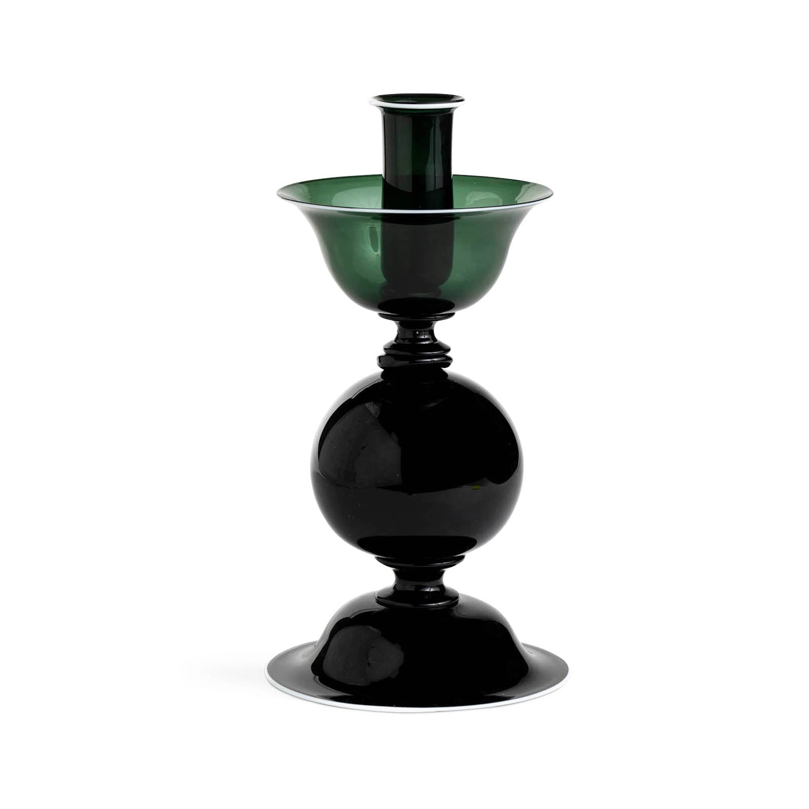 Elegante Low Candlestick in Forest Green With White Rim Eleish Van Breems Home