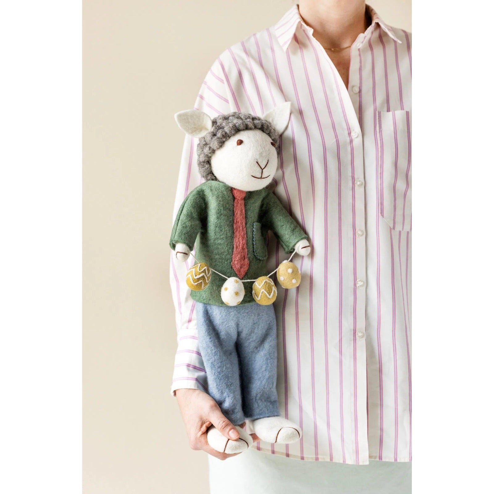 X-Large Grey Boy Sheep w/ Easter Garland Eleish Van Breems Home
