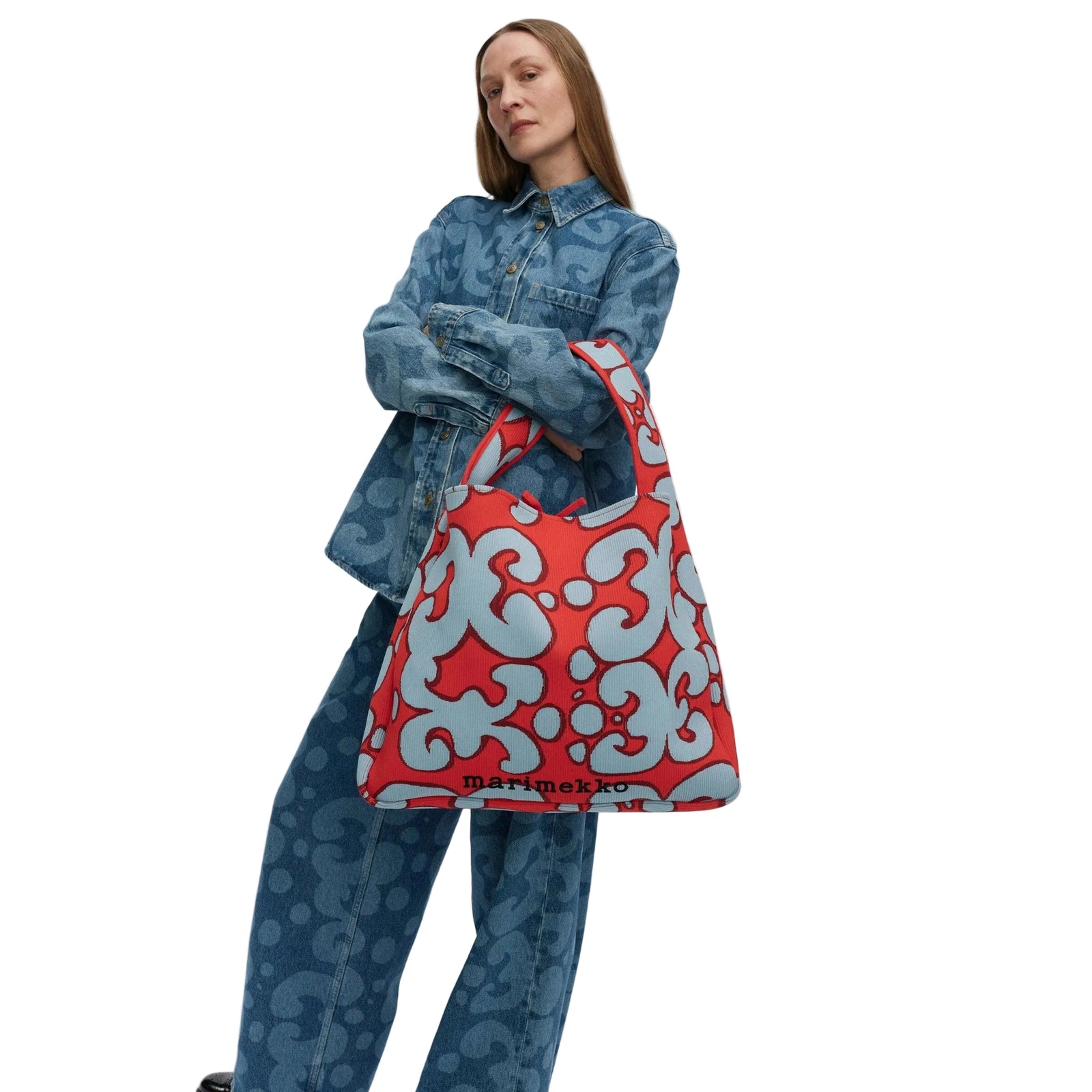 Marimekko Knitted Bag Large Keidas Shoulder Bag Blue and Red Eleish Van Breems Home