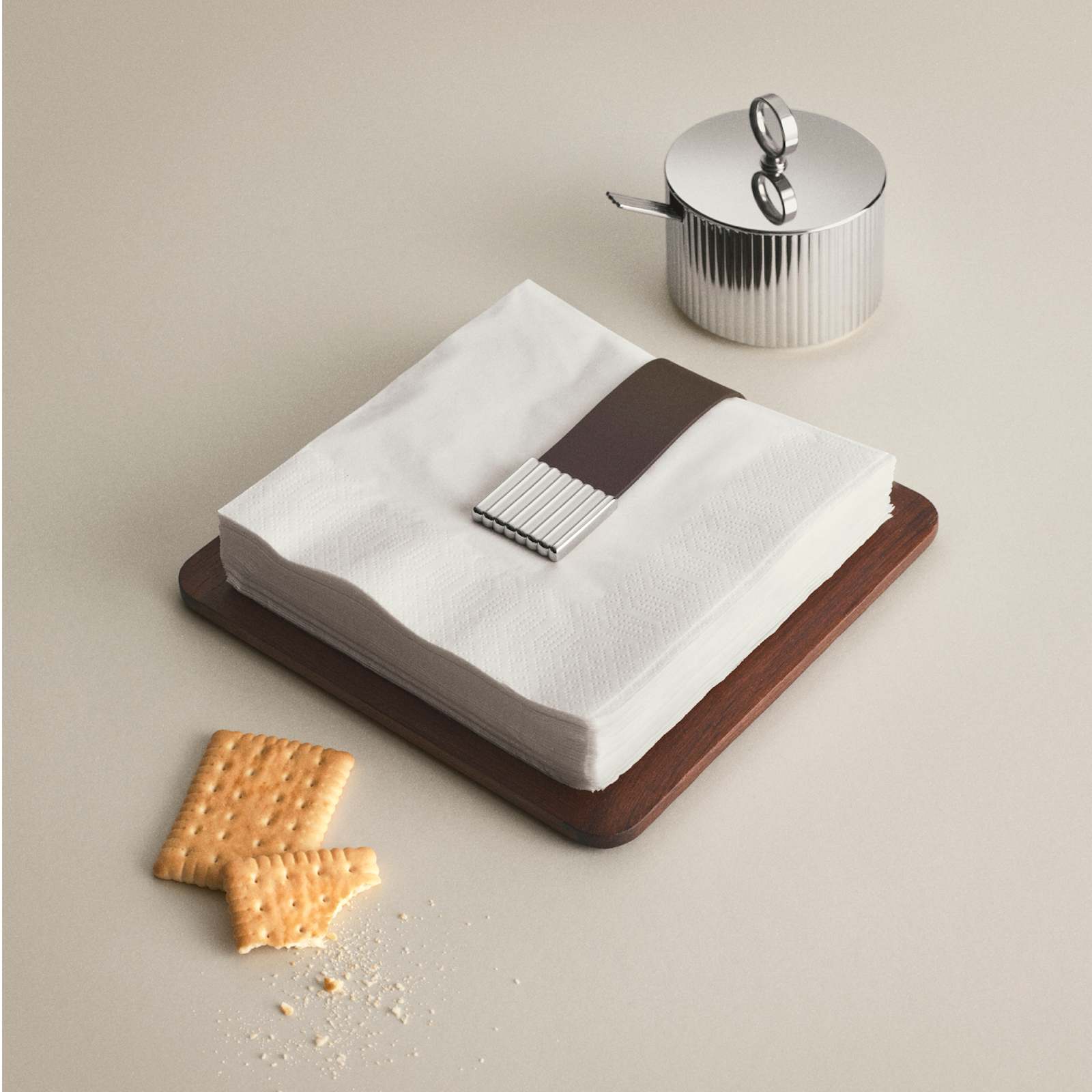 Georg Jensen Bernadotte Stainless Steel and Smoked Oak Napkin Holder Eleish Van Breems Home