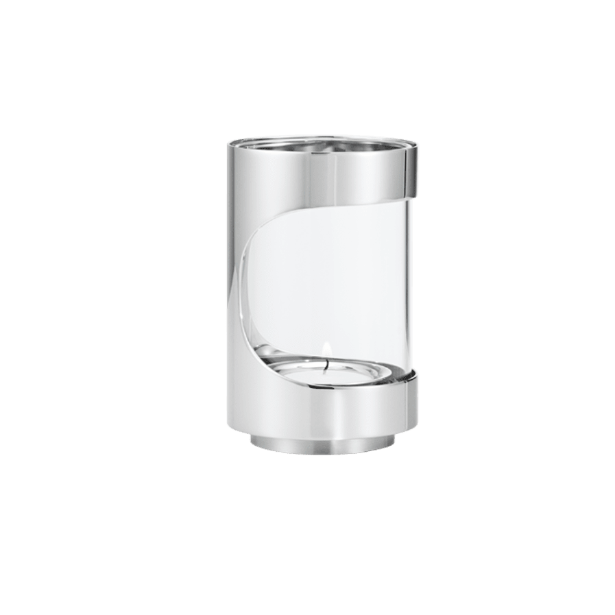 Georg Jensen Chrome Contours Stainless Steel & Glass Tea Light Eleish Van Breems Home