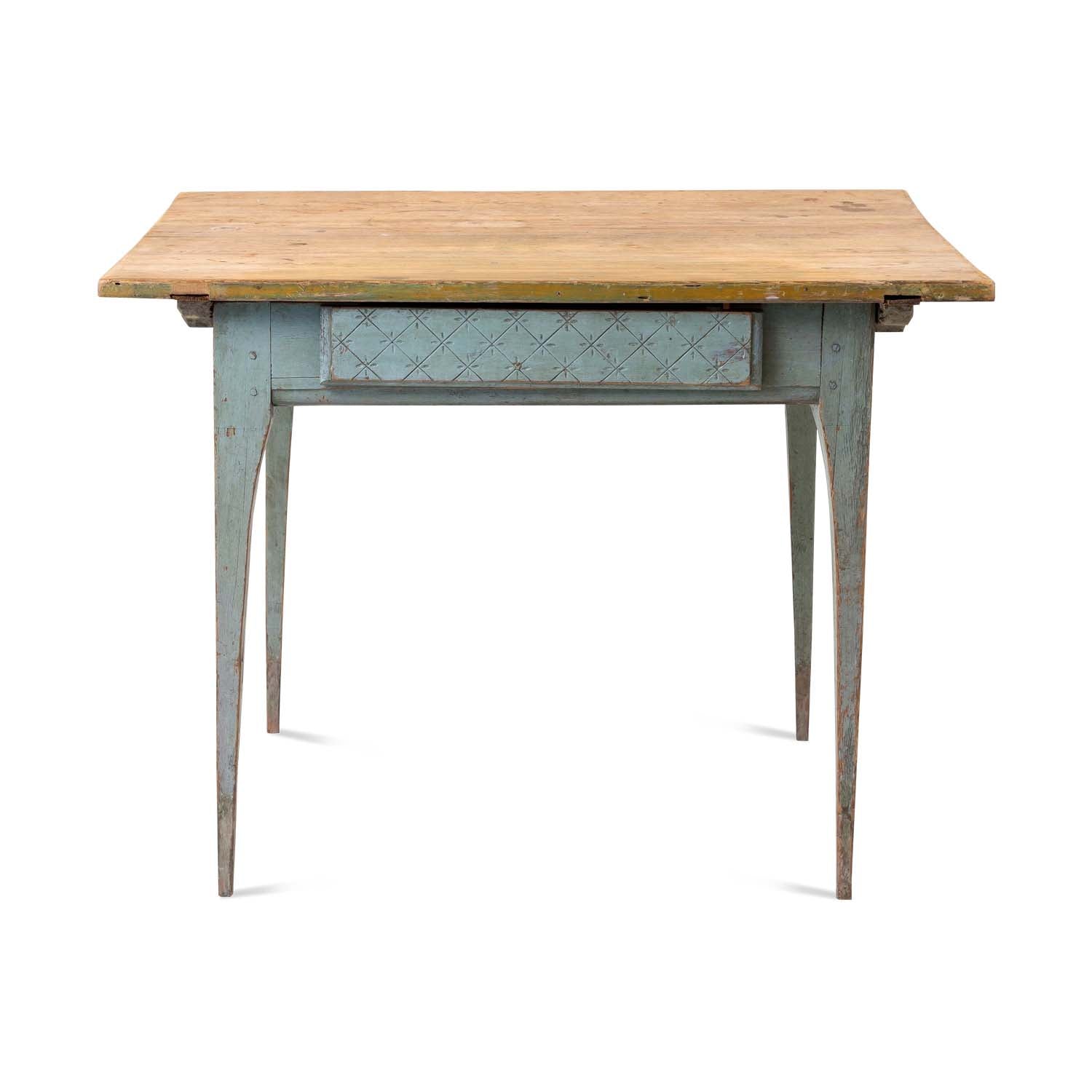 Swedish 19th c Blue Table with Scrubbed Top Eleish Van Breems Home
