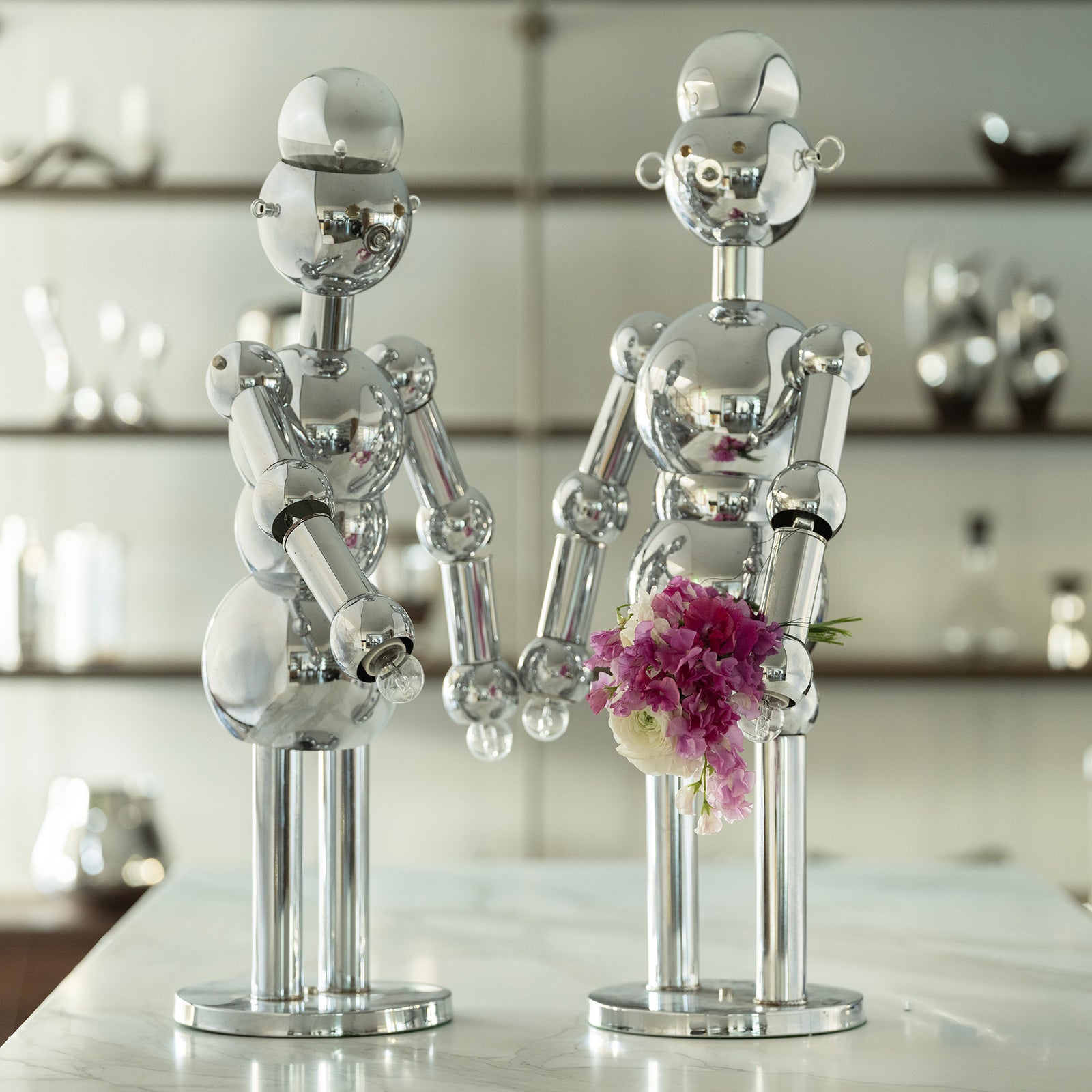 Pair of Chrome Robot Lamps, 70s Eleish Van Breems Home