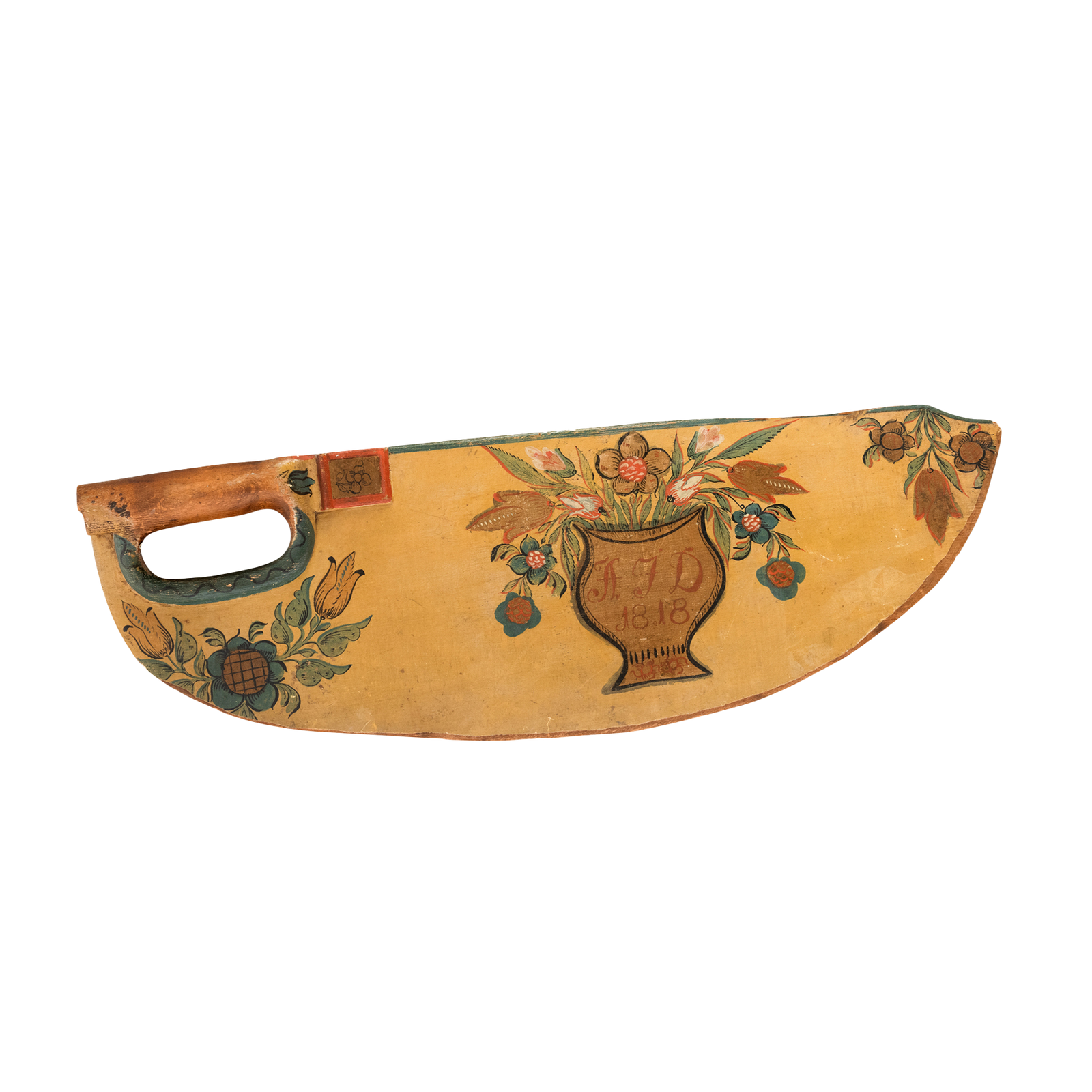 19th C. Norwegian Painted Pine Scutching Knife Eleish Van Breems Home