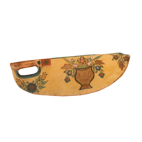19th C. Norwegian Painted Pine Scutching Knife with Flowers