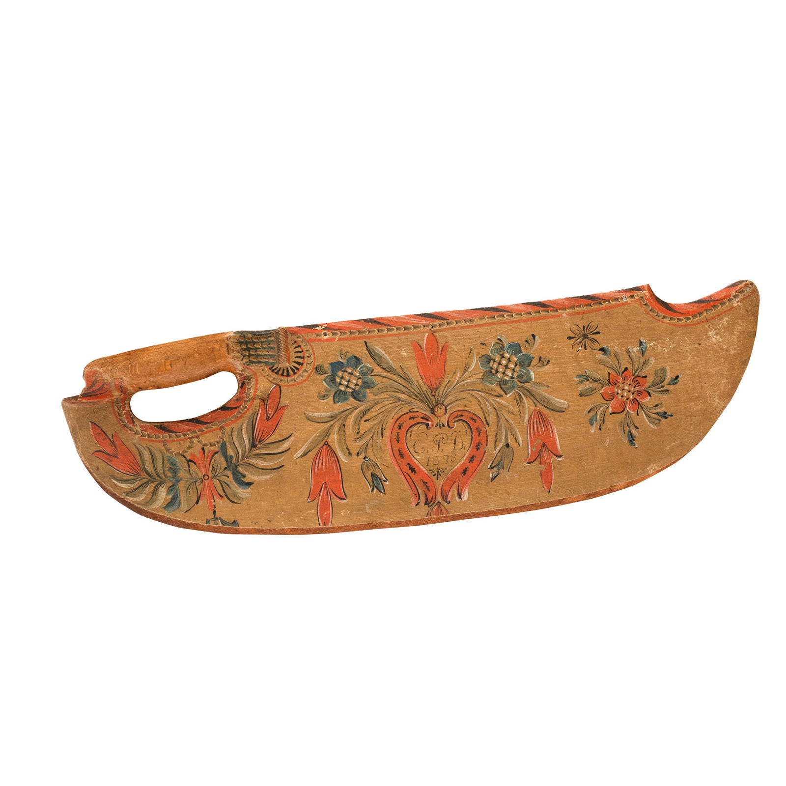 19th Century Norwegian Painted Pine Scutching Knife Eleish Van Breems Home