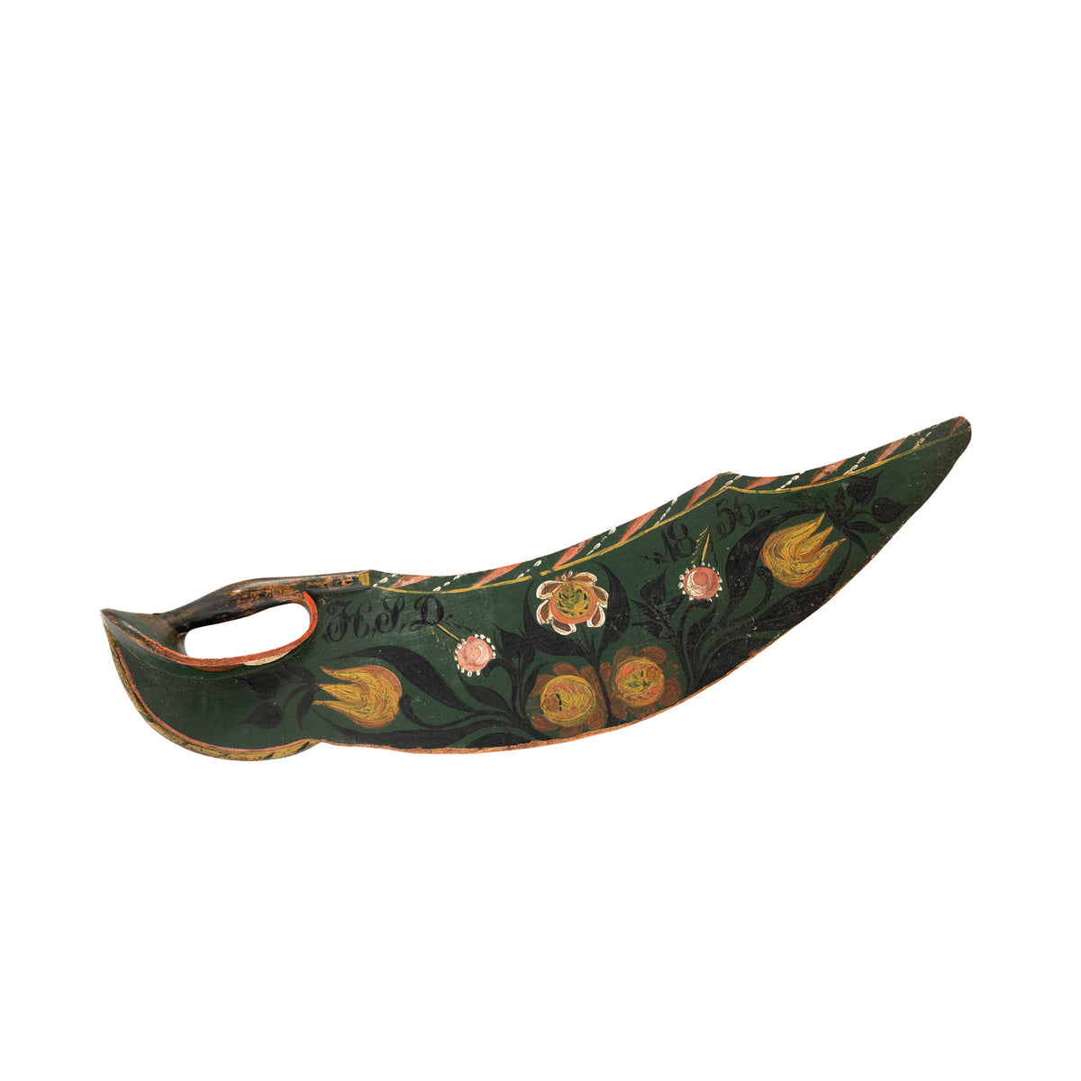 Norwegian Painted Pine Scutching Knife Dated 1856 Eleish Van Breems Home