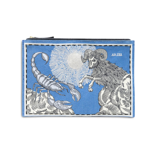 Inoui Editions Embroidered Pouch, Astro Aries In Blue #2