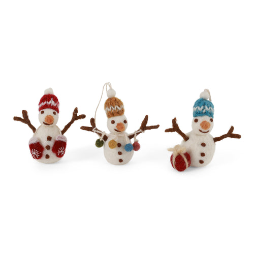 Snowmen With Knitted Hats Ornaments, Set of 3