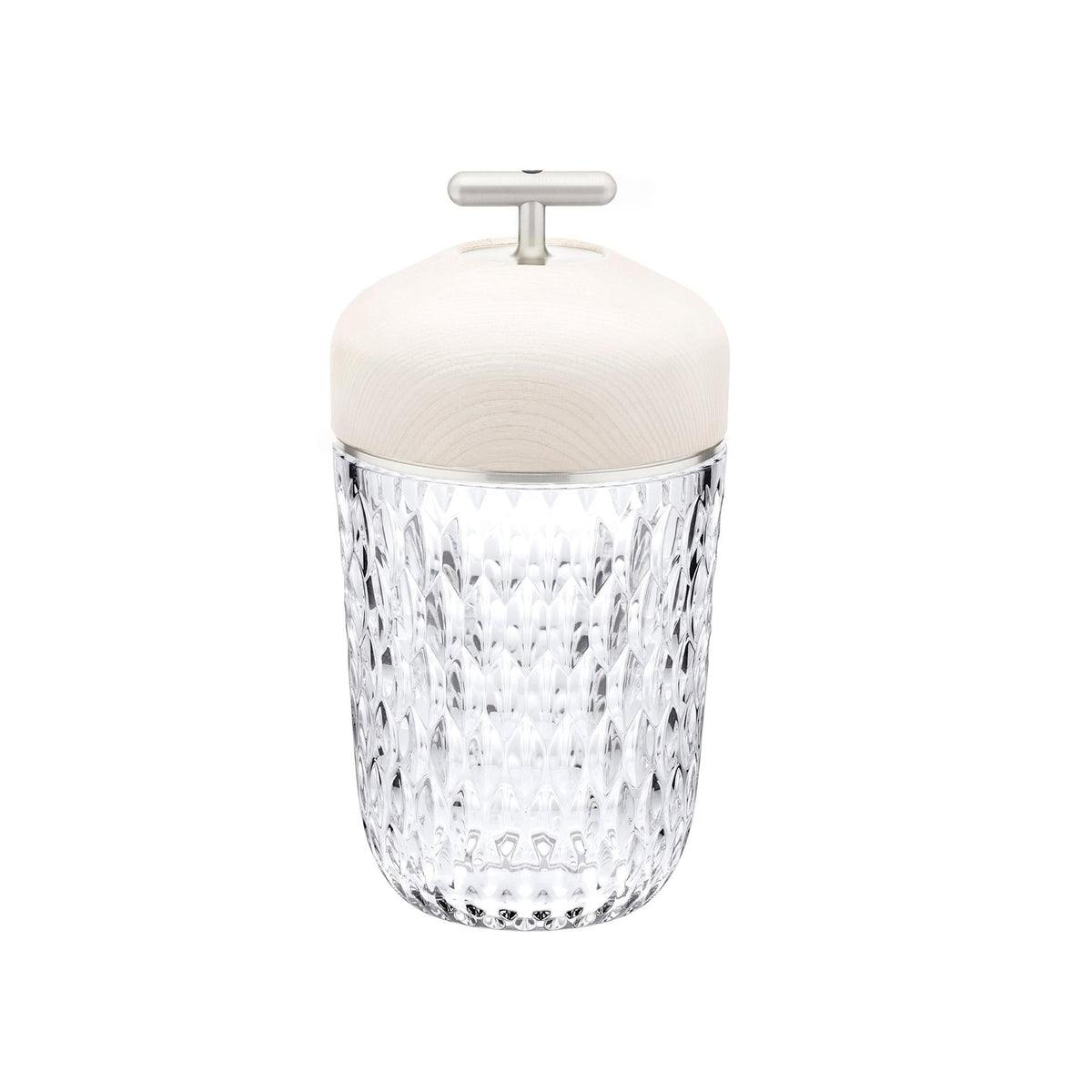 St. Louis Folia Portable Lamp Clear Crystal, White Wood, Silver Anodized Aluminum Eleish Van Breems Home
