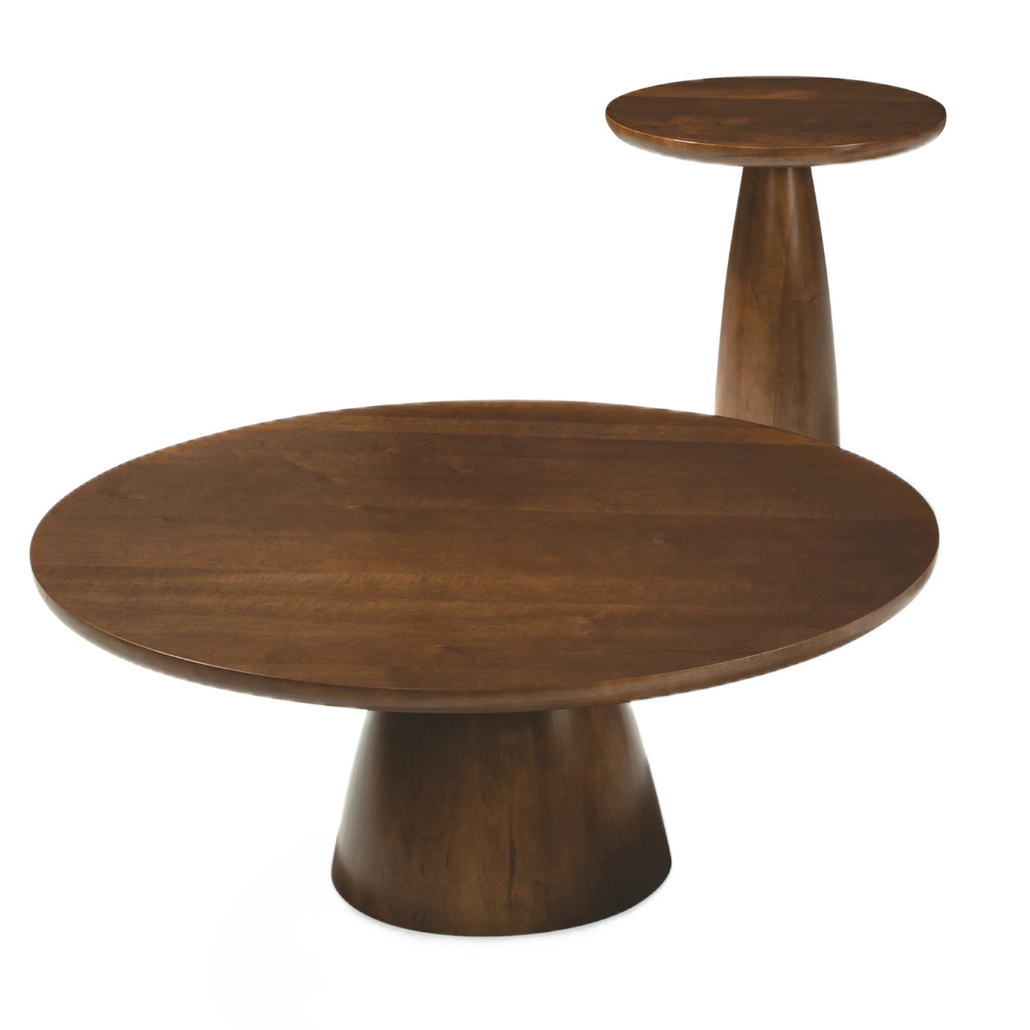 Cheers Round Cocktail Table in Modern Walnut On Maple