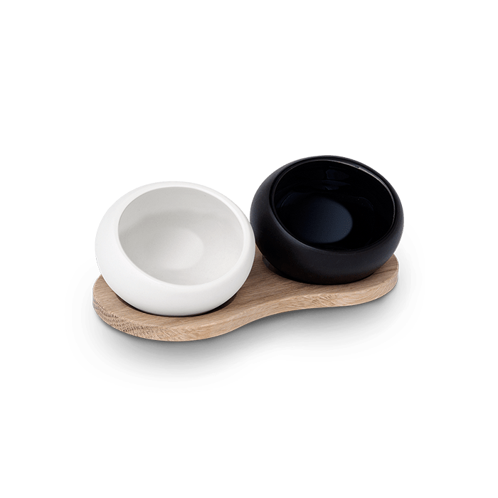 Rosendahl - Porcelain Salt & Pepper Cellars w/Oak Holder Set Eleish Van Breems Home