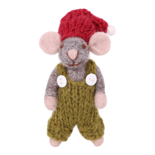 Grey Mouse With Pine Green Pants Ornament