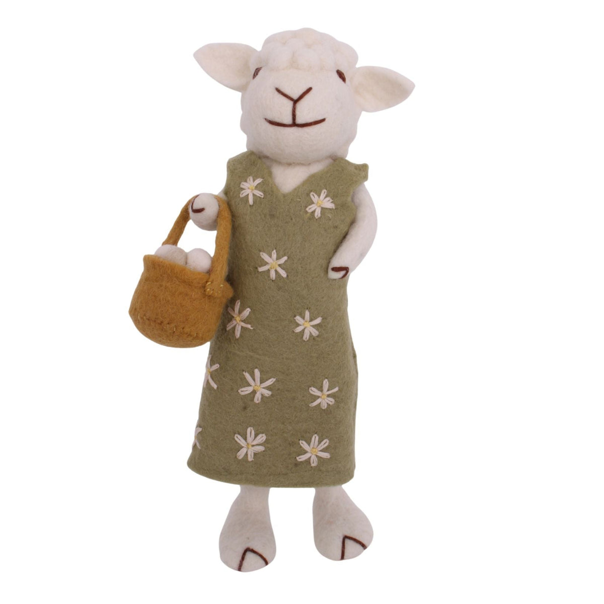 Big White Sheep With Green Dress &amp; Egg Basket Eleish Van Breems Home