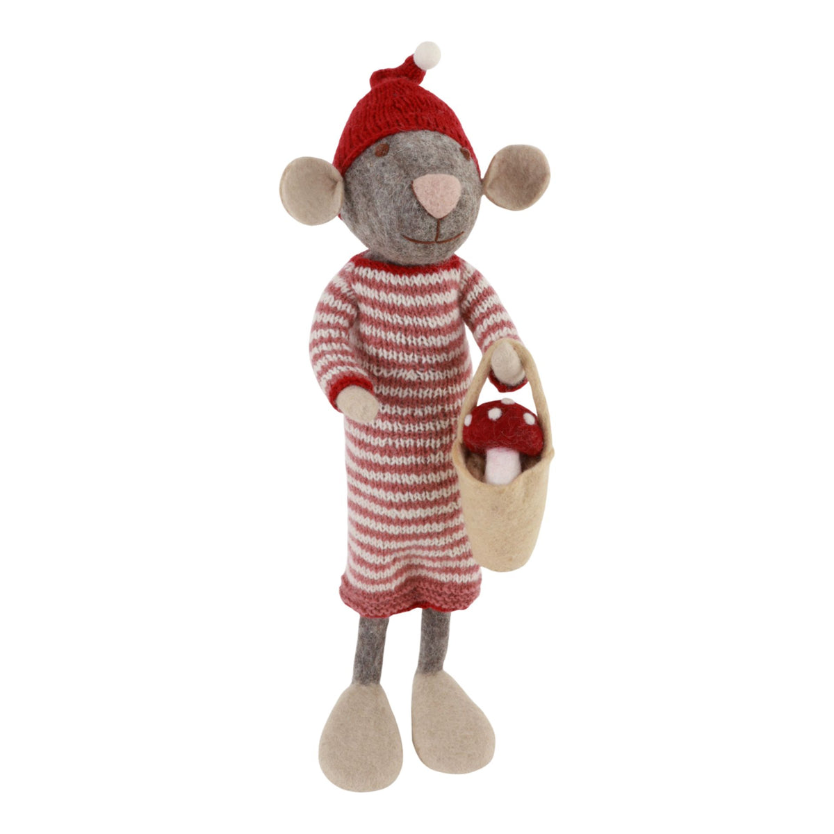 X-Large Grey Girly Mouse in Dress With Mushroom in Bucket Eleish Van Breems Home