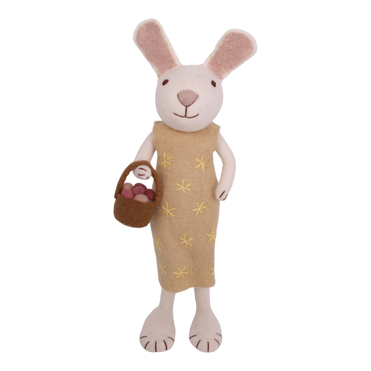 XL White Bunny With Yellow Dress &amp; Egg Basket Eleish Van Breems Home