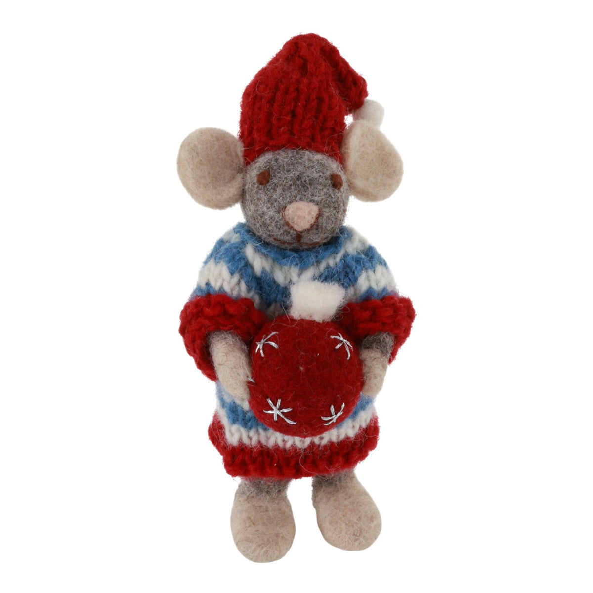 Small Grey Girly Mouse in Dress with Chrismas Bauble Eleish Van Breems Home